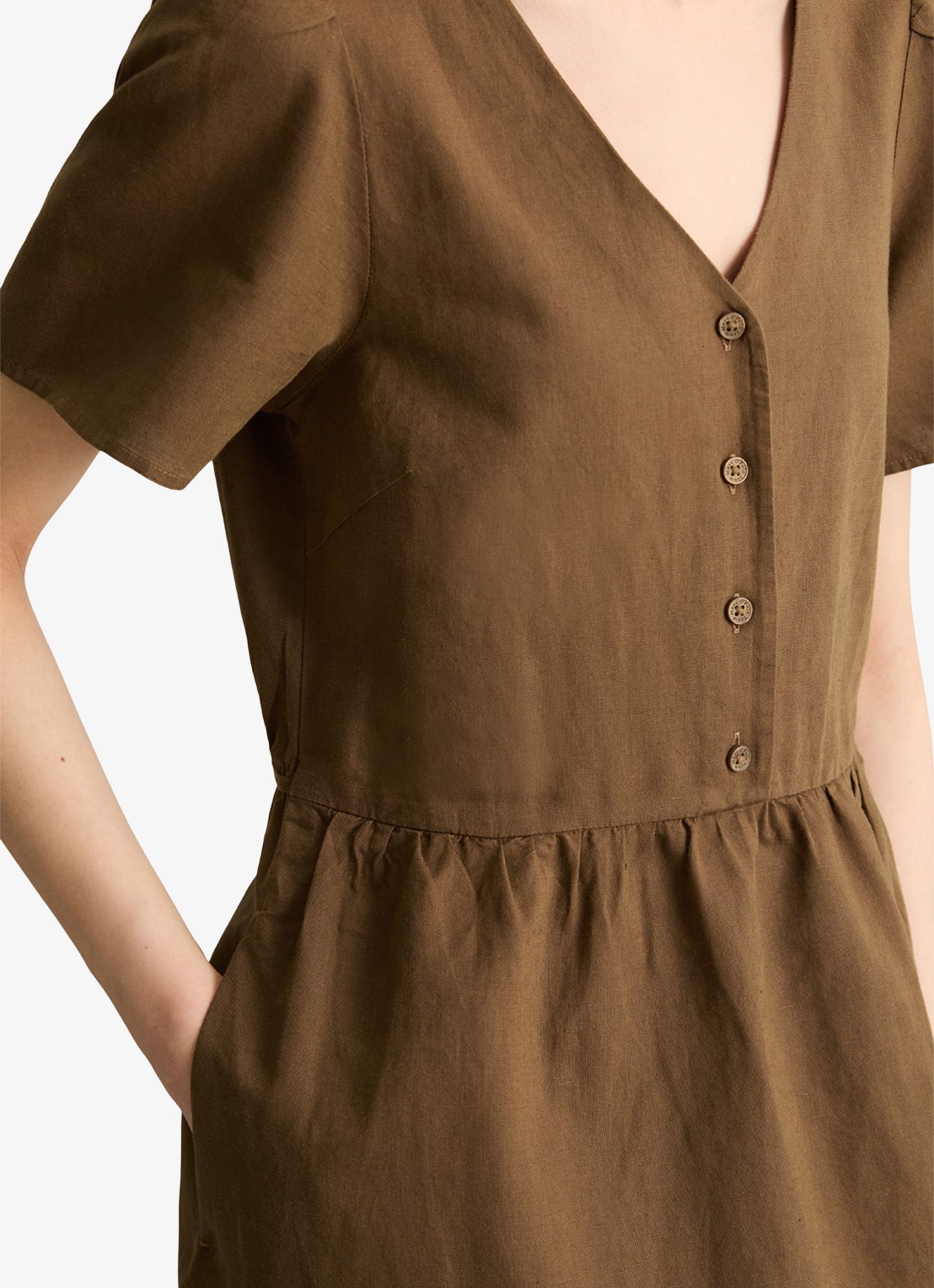 Marc O'Polo Denim Midi jurk met steekzakken - detail 4 umbra brown-1624 / bruin