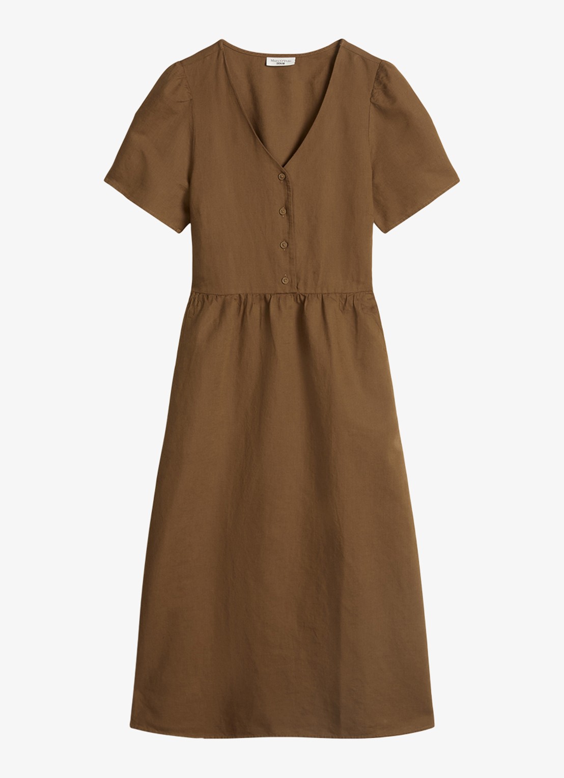 Marc O'Polo Denim Midi jurk met steekzakken - voorkant umbra brown-1624 / bruin