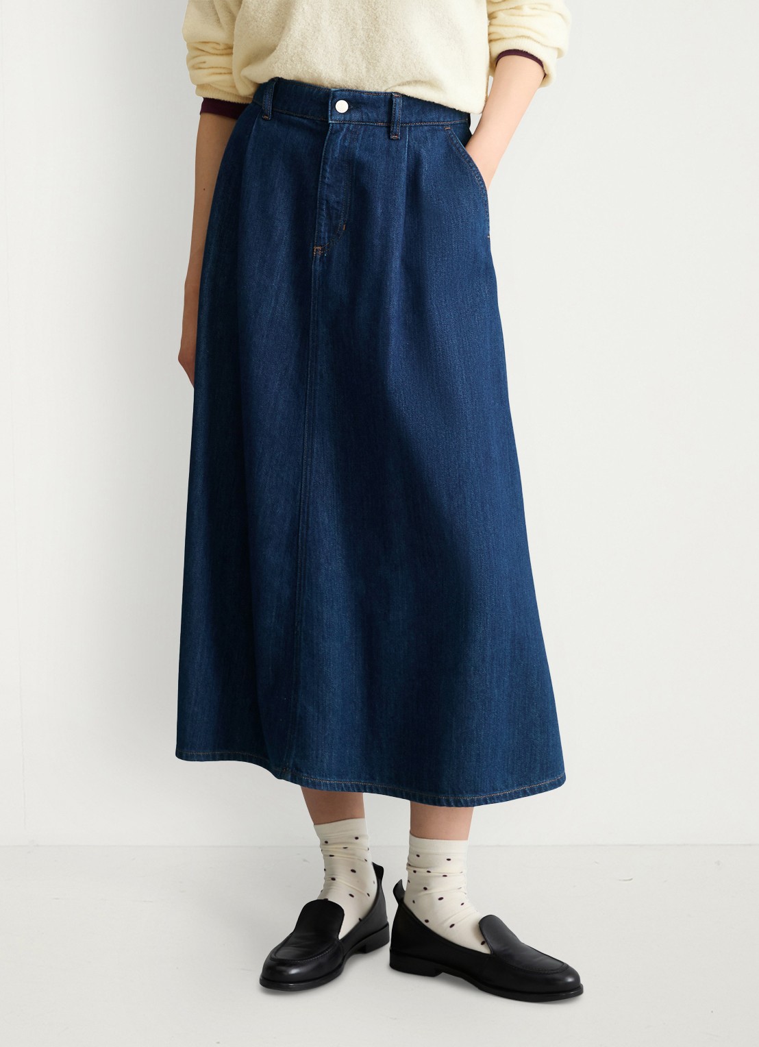 Marc O'Polo Denim Midi rok van denim - detail donkerblauw