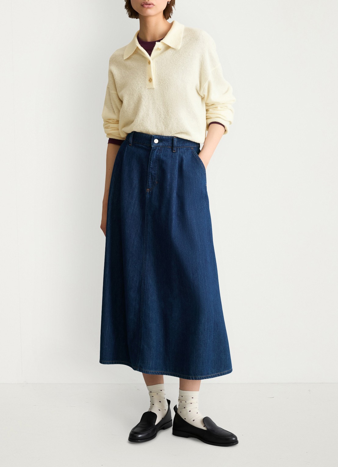 Marc O'Polo Denim Midi rok van denim - voorkant 5 donkerblauw