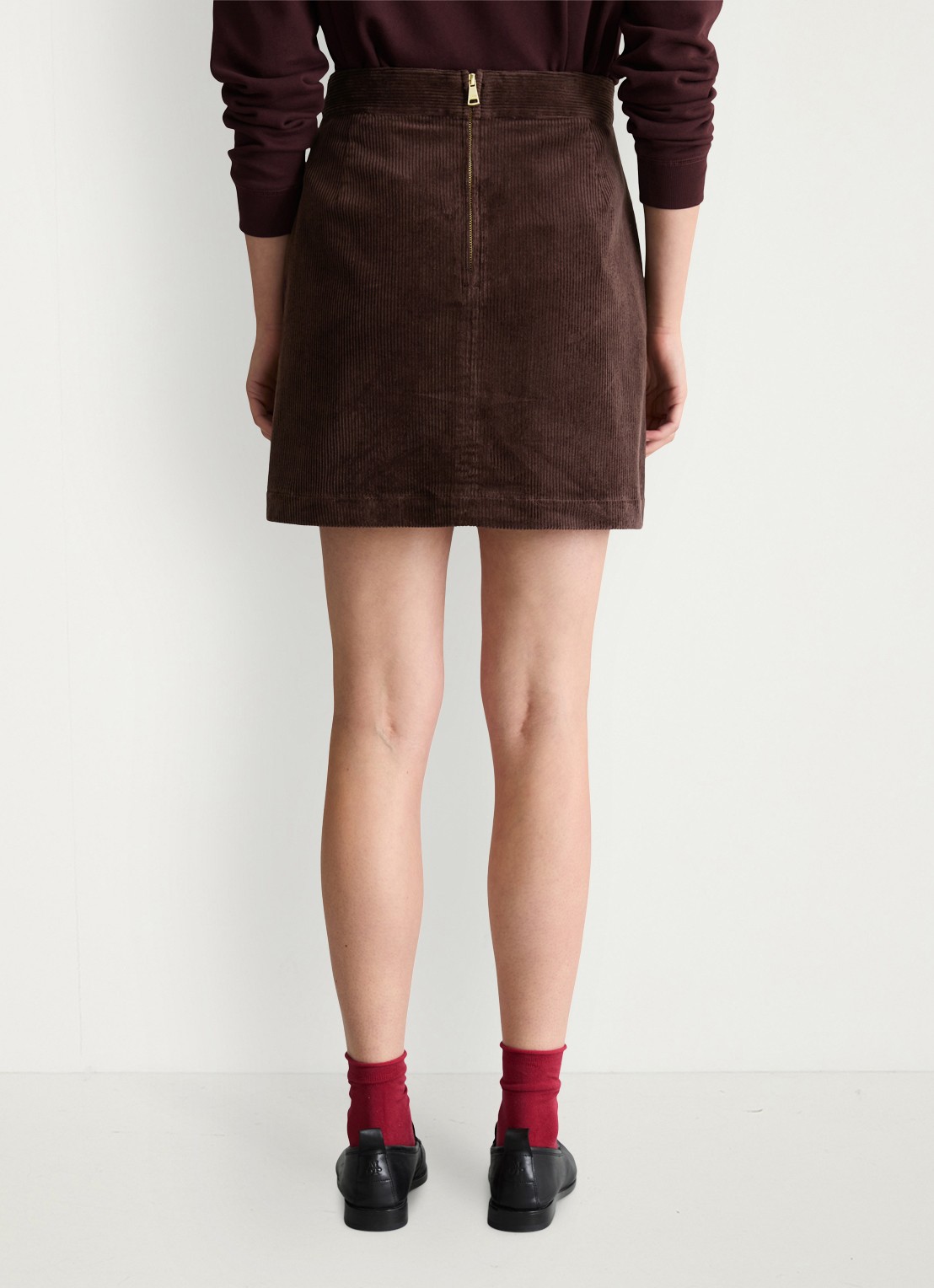 Marc O'Polo Denim Mini a-lijn rok van corduroy  - achterkant 5 hazelnootbruin