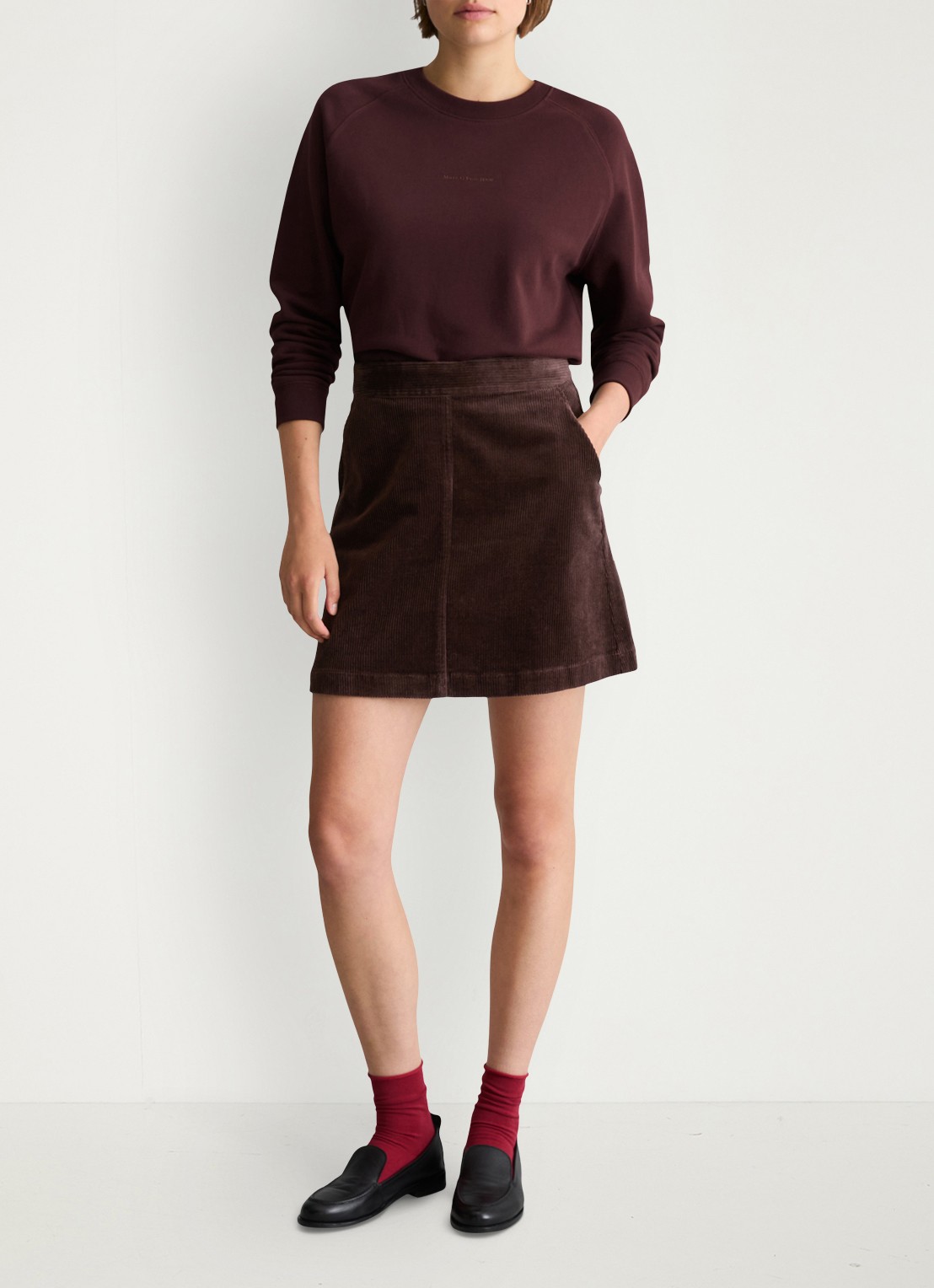 Marc O'Polo Denim Mini a-lijn rok van corduroy  - voorkant 2 hazelnootbruin
