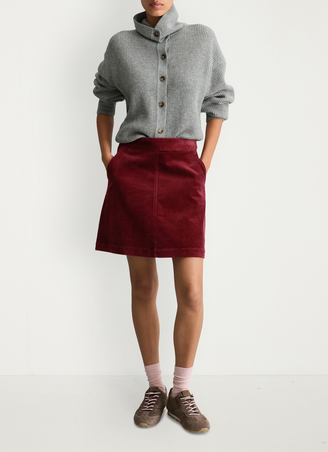 Marc O'Polo Denim Mini a-lijn rok van corduroy  - voorkant 2 kersenrood