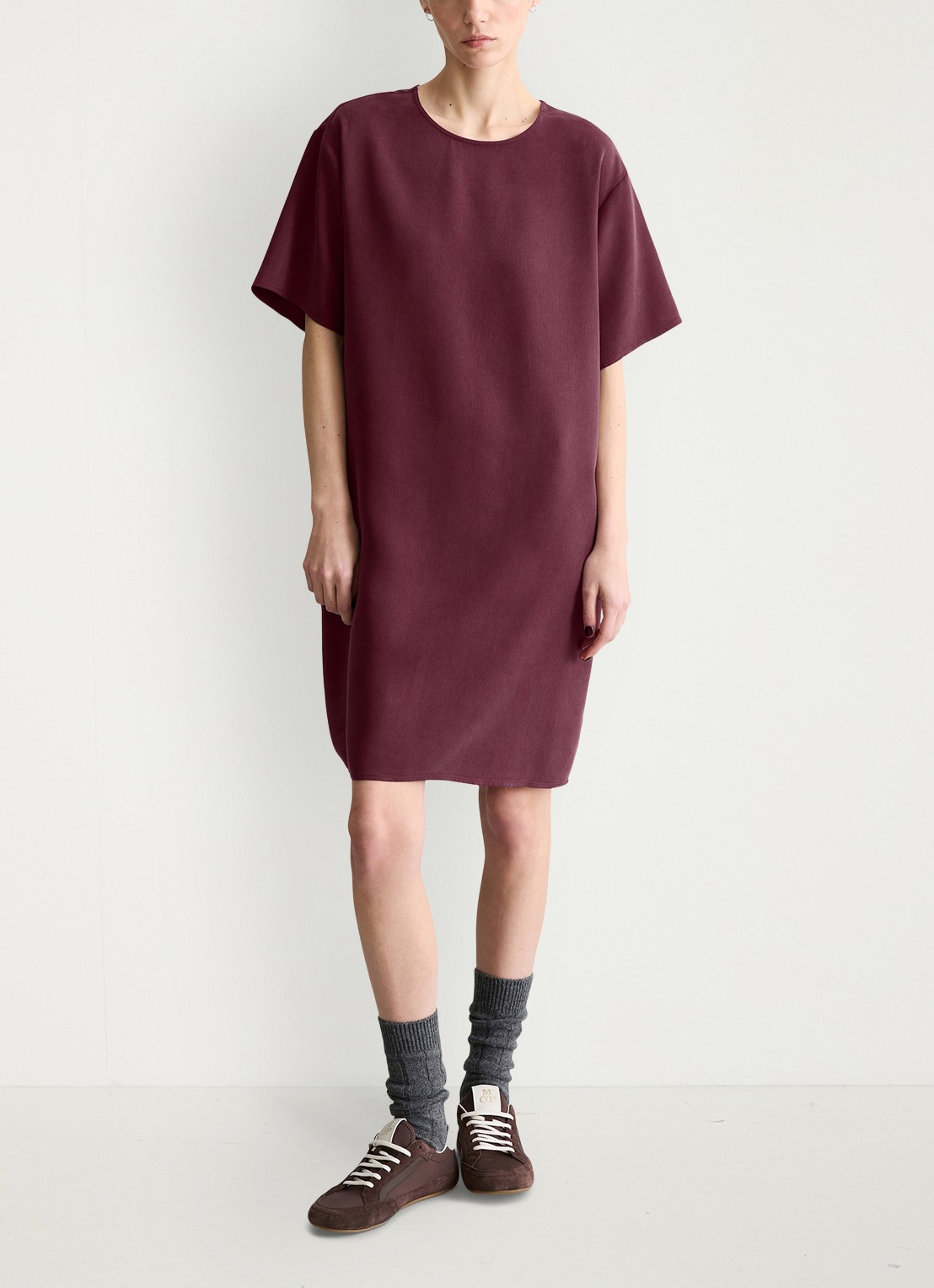 Marc O'Polo Denim Mini jurk met ronde hals - voorkant 2 merlot red/6932