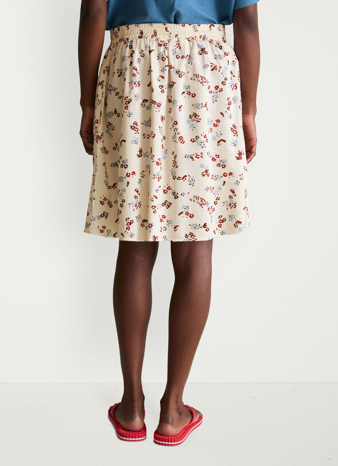 Marc O'Polo Denim Mini rok met print en elastische band - achterkant 5 offwhite_multi_01-1257 / wit
