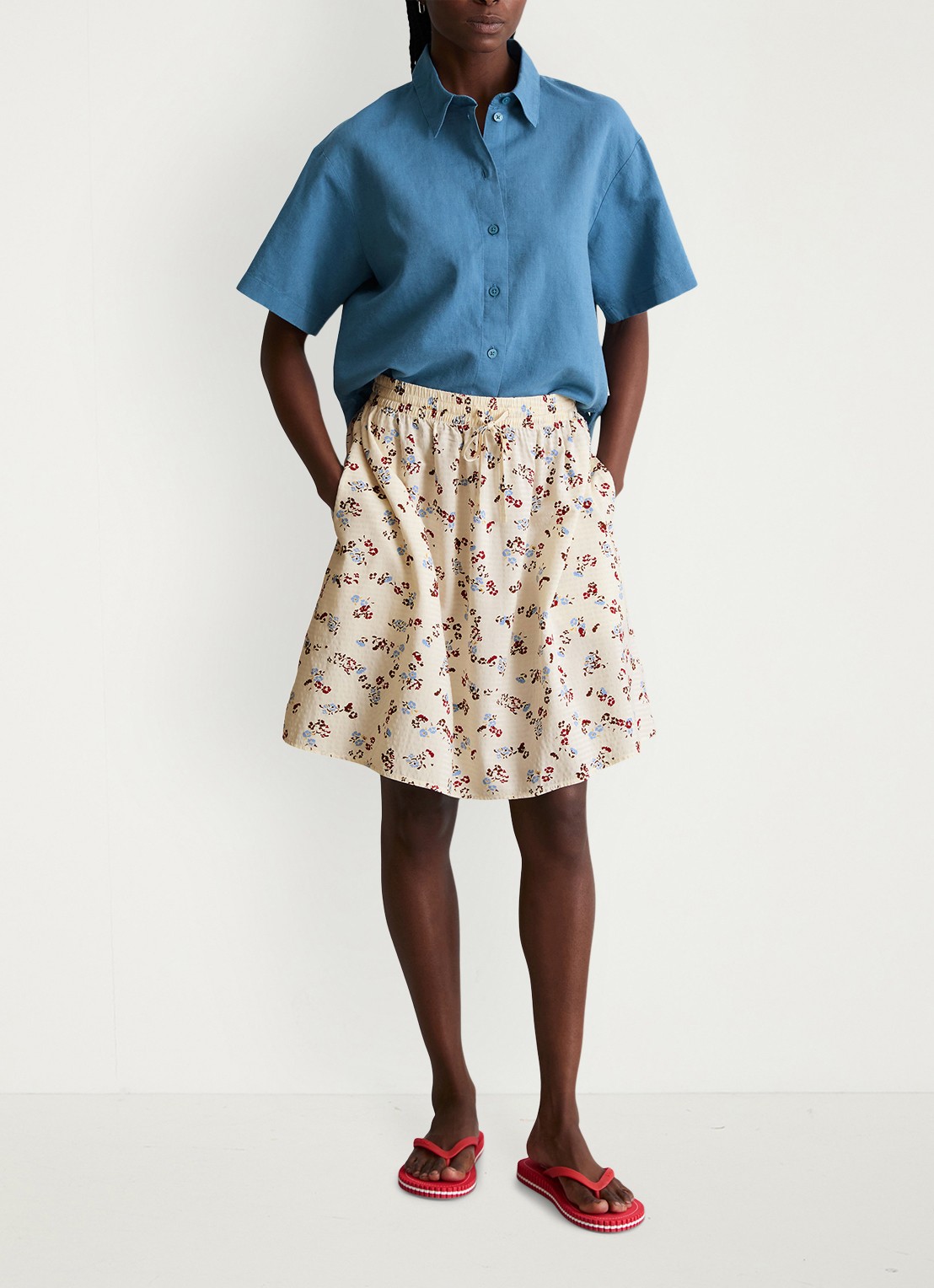 Marc O'Polo Denim Mini rok met print en elastische band - voorkant 4 offwhite_multi_01-1257 / wit