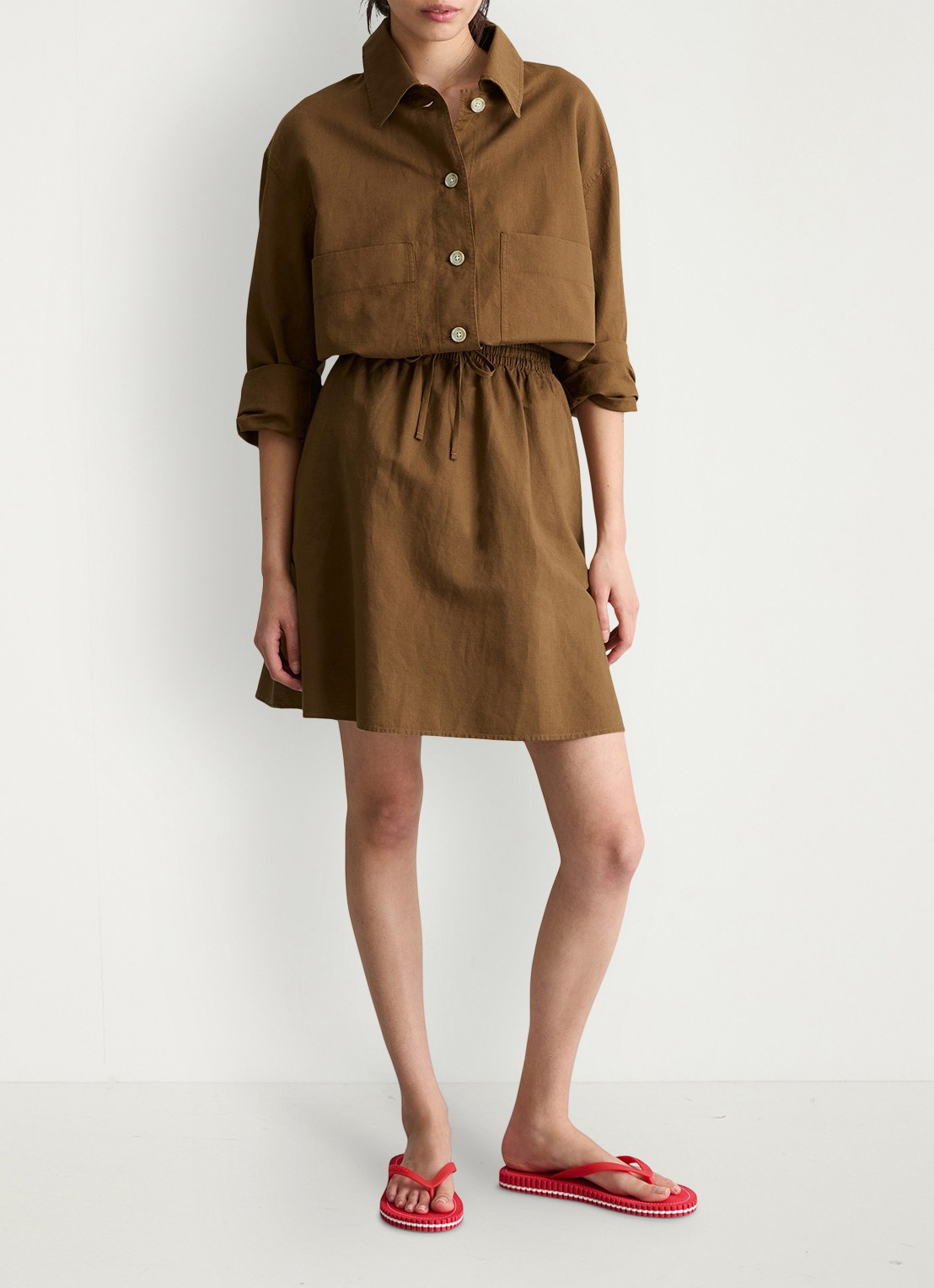 Marc O'Polo Denim Minirok met steekzakken - voorkant 5 umbra brown-1624 / bruin