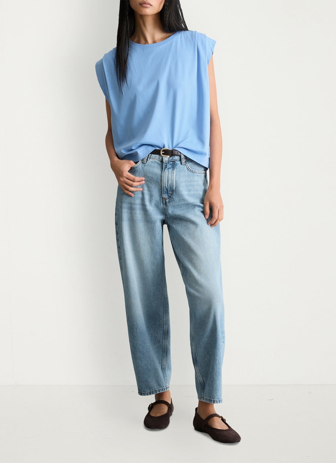 Marc O'Polo Denim Oversized T-shirt met ronde hals - voorkant 2 medium blue 4840-4840 / blauw