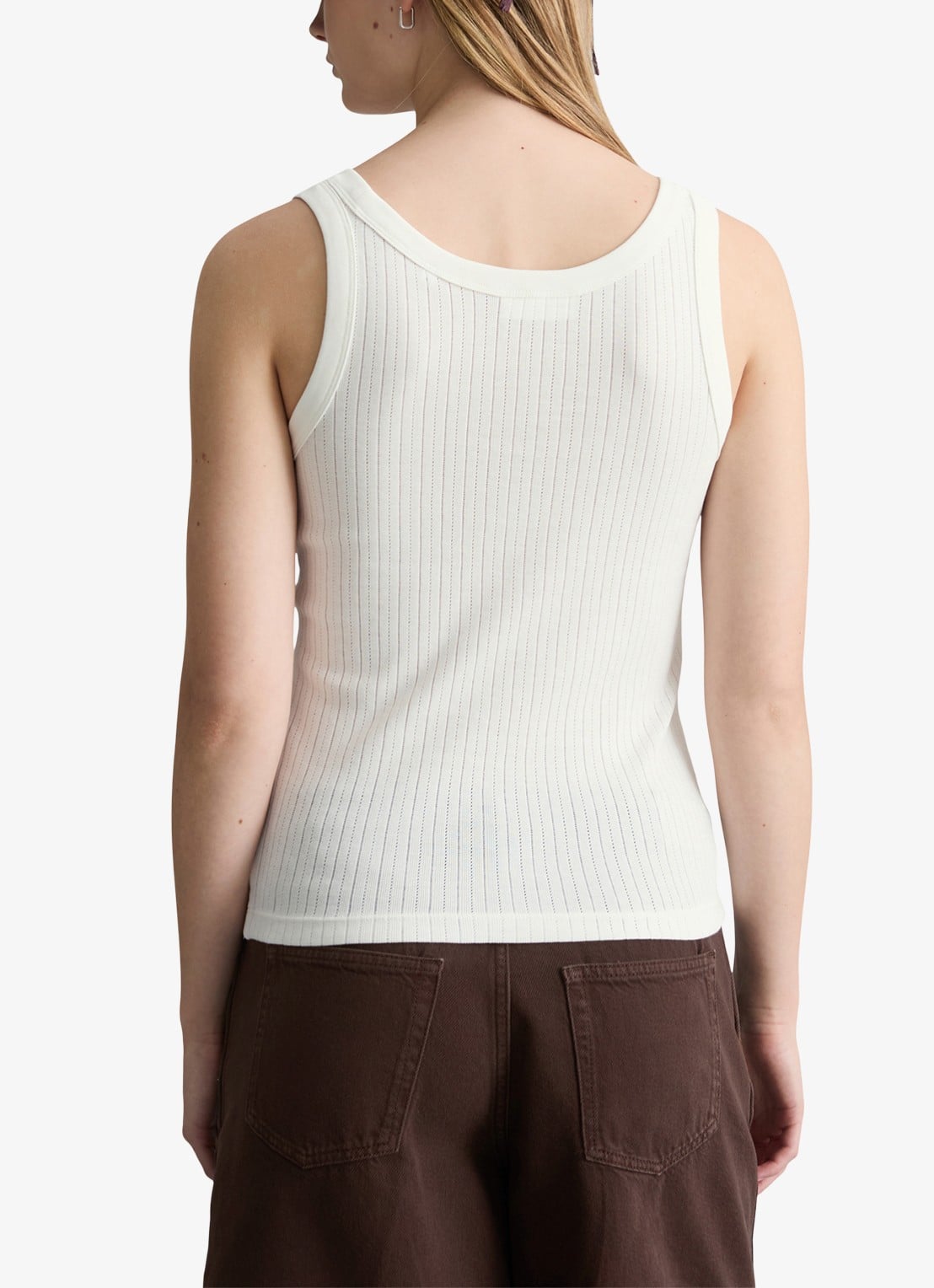Marc O'Polo Denim Pointelle tank top van katoen - achterkant 3 silky white-1183 / wit