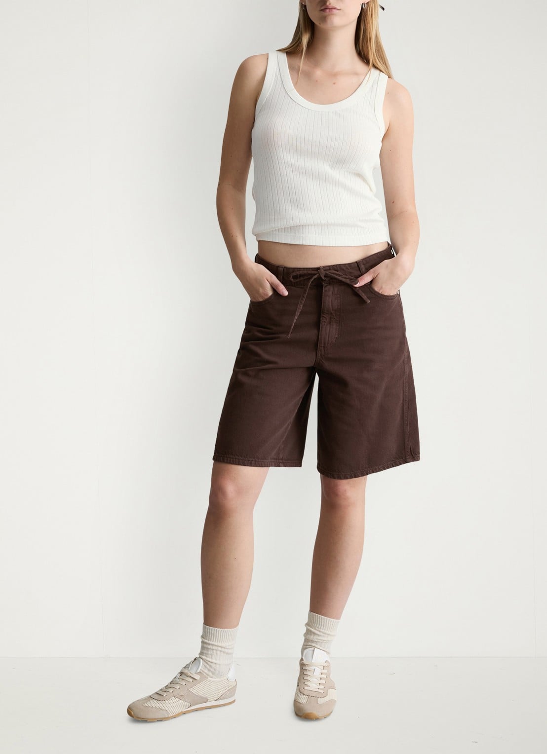Marc O'Polo Denim Pointelle tank top van katoen - voorkant 2 silky white-1183 / wit
