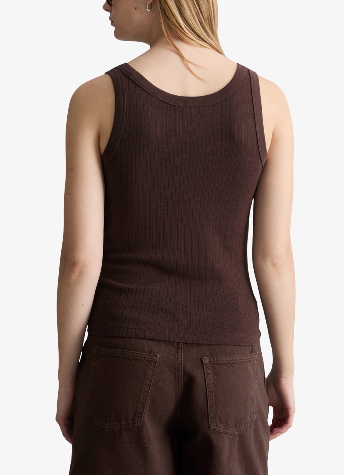 Marc O'Polo Denim Pointelle tank top van katoen - achterkant 3 burnt aubergine-6929 / paars