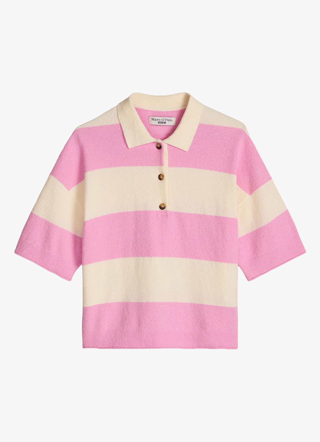 Marc O'Polo Denim Polo met streepprint - voorkant 4 light pink/8375