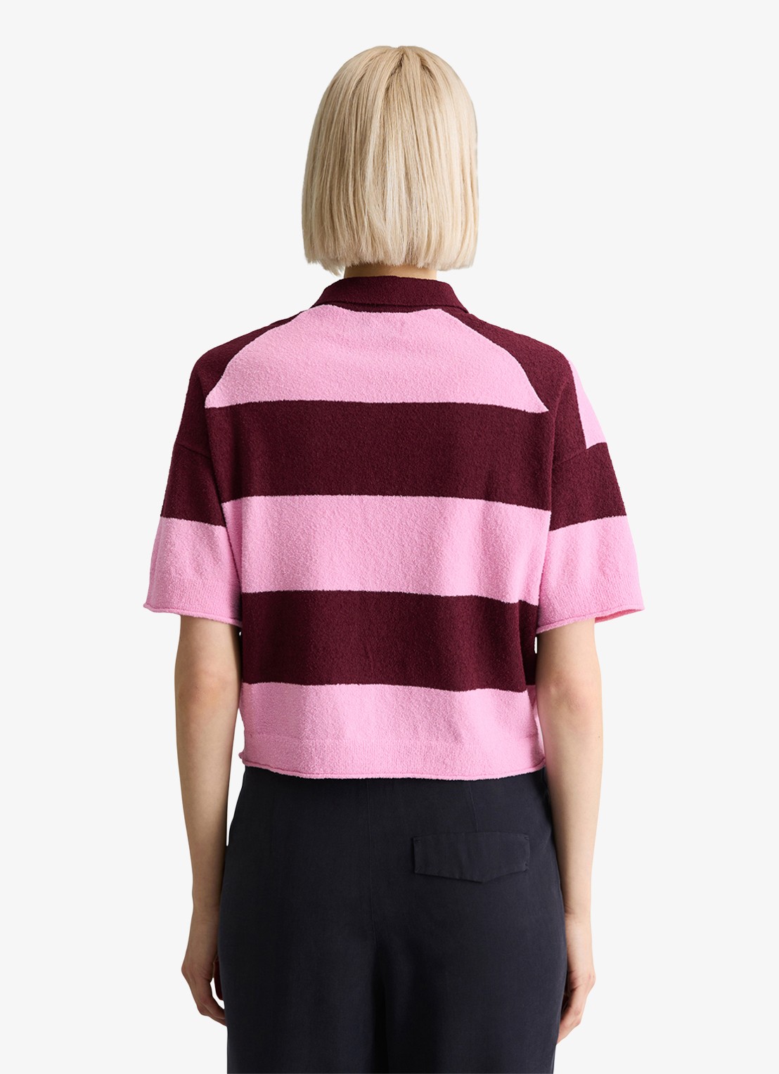 Marc O'Polo Denim Polo met streepprint - achterkant dark pink/7697