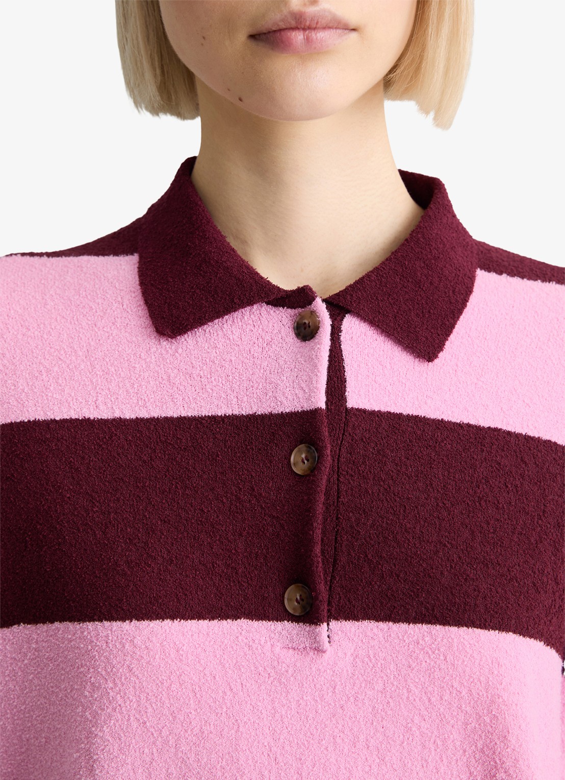 Marc O'Polo Denim Polo met streepprint - detail 5 dark pink/7697