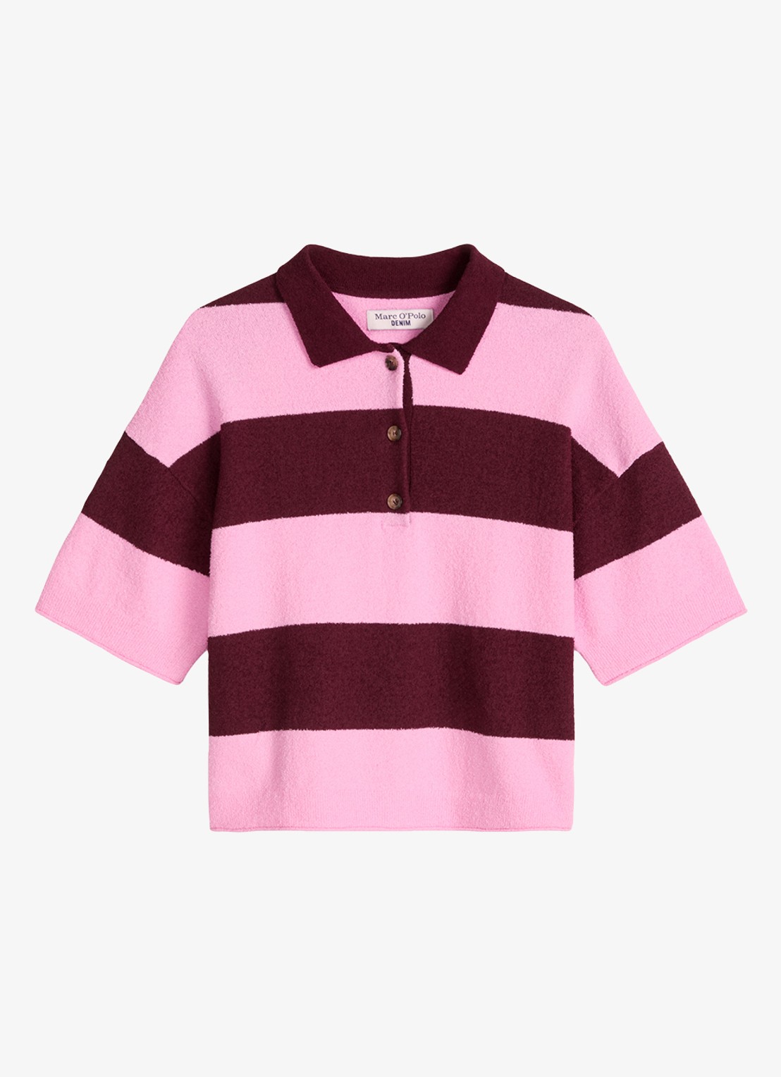 Marc O'Polo Denim Polo met streepprint - voorkant 2 dark pink/7697