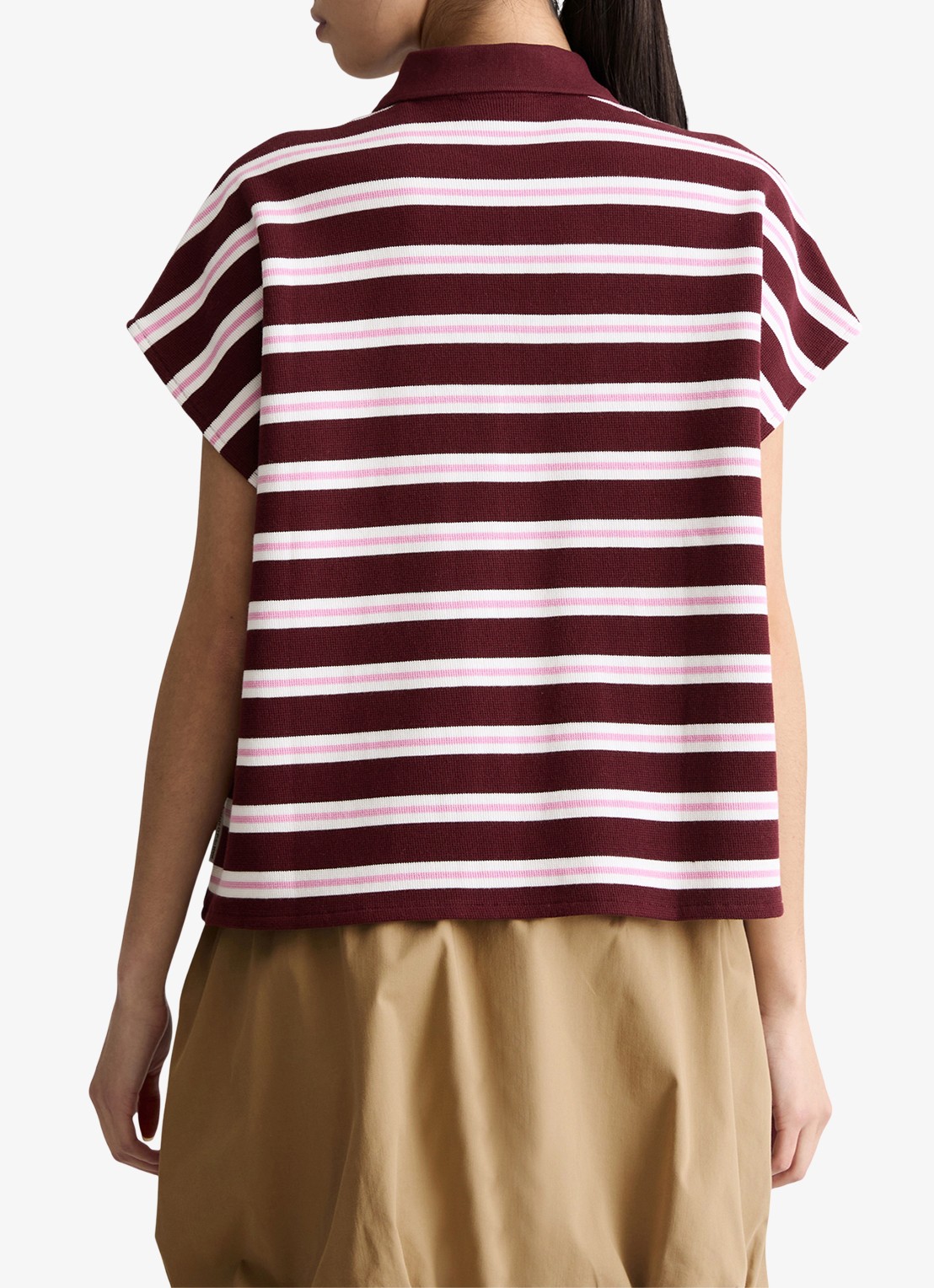 Marc O'Polo Denim Polo met streepprint - achterkant 3 dark red/7026