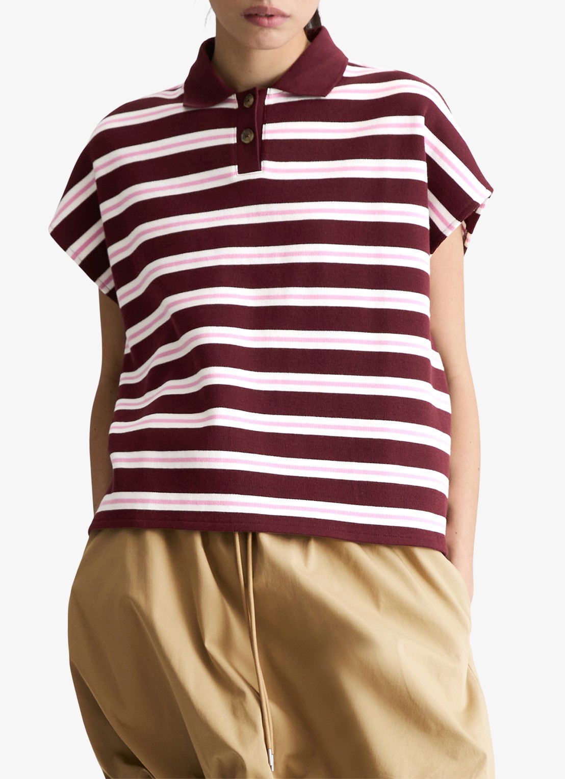 Marc O'Polo Denim Polo met streepprint - detail 4 dark red/7026