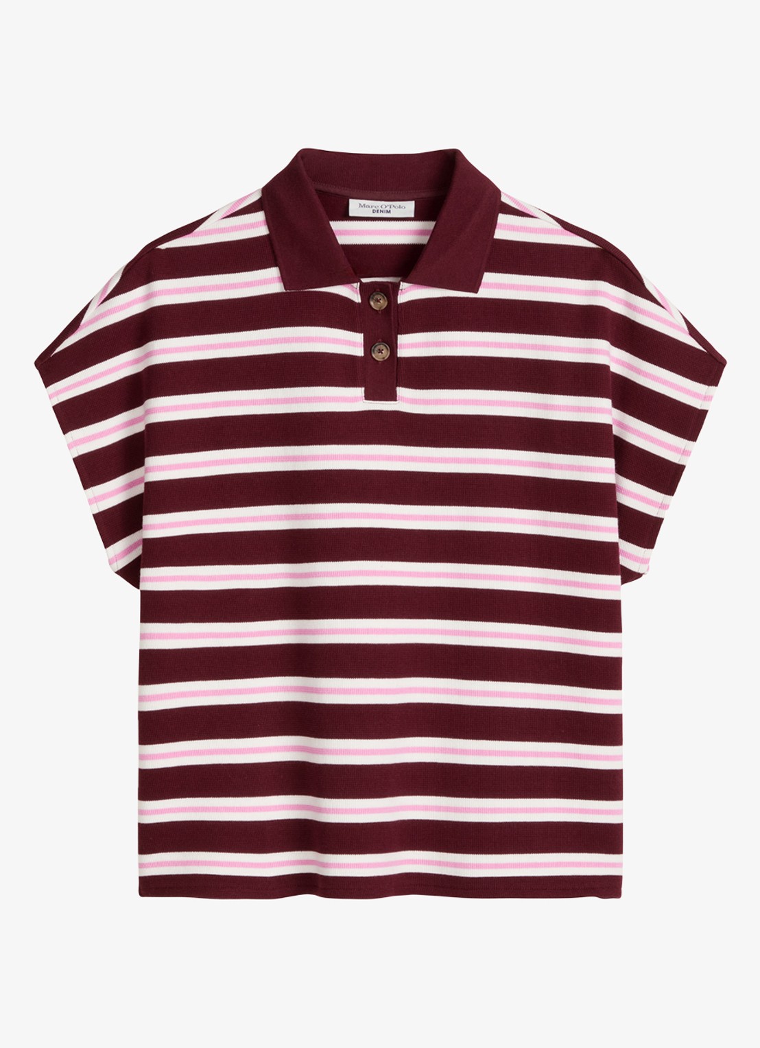 Marc O'Polo Denim Polo met streepprint - voorkant dark red/7026