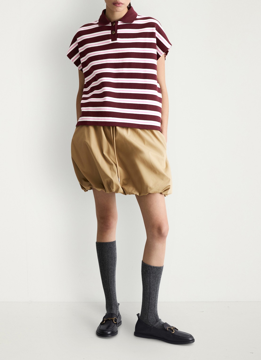 Marc O'Polo Denim Polo met streepprint - voorkant 2 dark red/7026