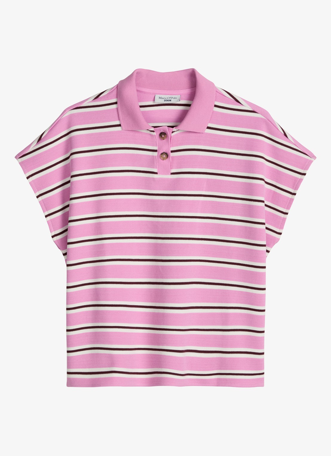 Marc O'Polo Denim Polo met streepprint - voorkant 4 light pink/8375