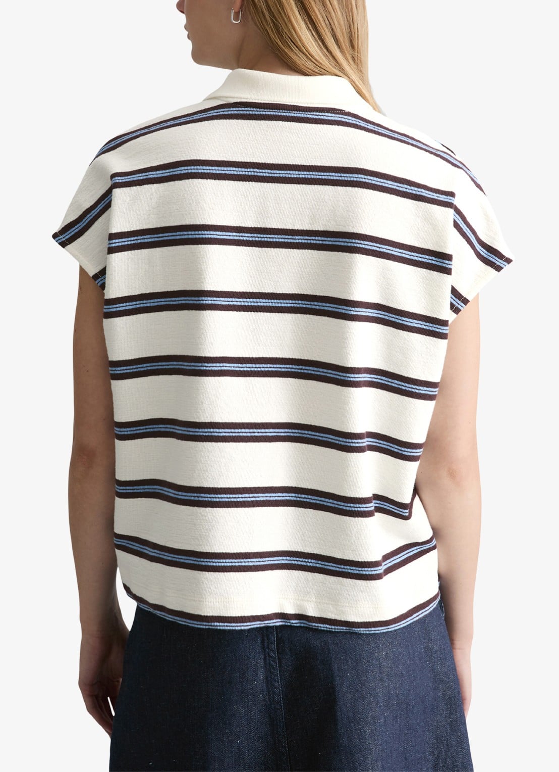 Marc O'Polo Denim  Polo met streepprint - achterkant 3 offwhite multi 01-1257 / wit