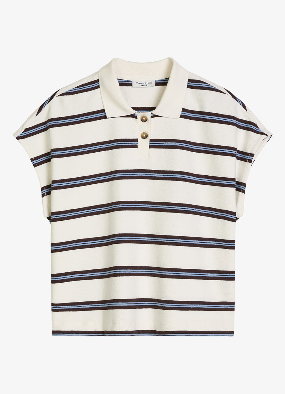 Marc O'Polo Denim  Polo met streepprint - voorkant offwhite multi 01-1257 / wit