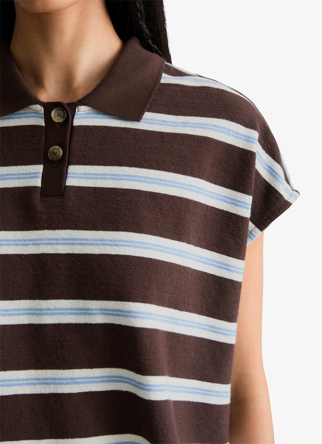 Marc O'Polo Denim  Polo met streepprint - detail 5 dark brown multi 01-1543 / bruin