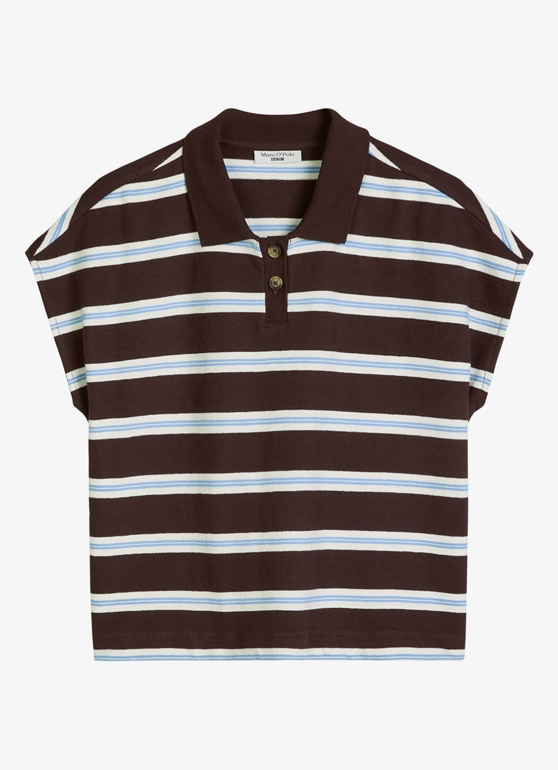 Marc O'Polo Denim  Polo met streepprint - voorkant 2 dark brown multi 01-1543 / bruin