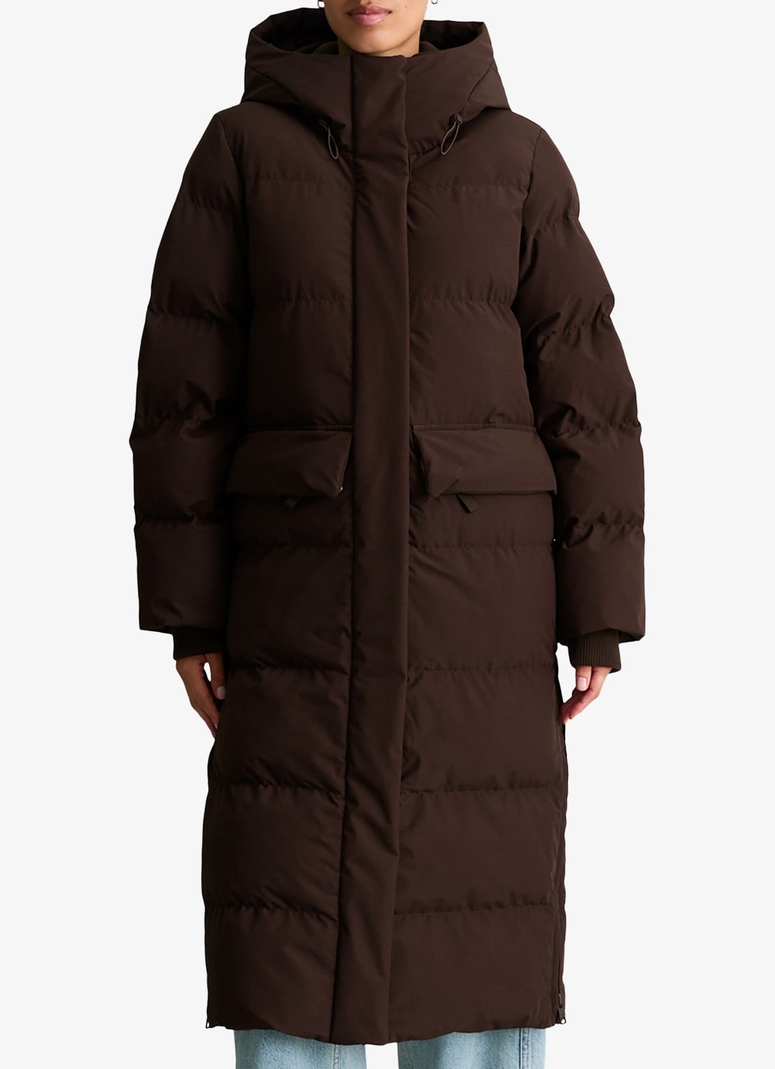 Marc O'Polo Denim Puffer jas met capuchon - detail 4 donkerbruin