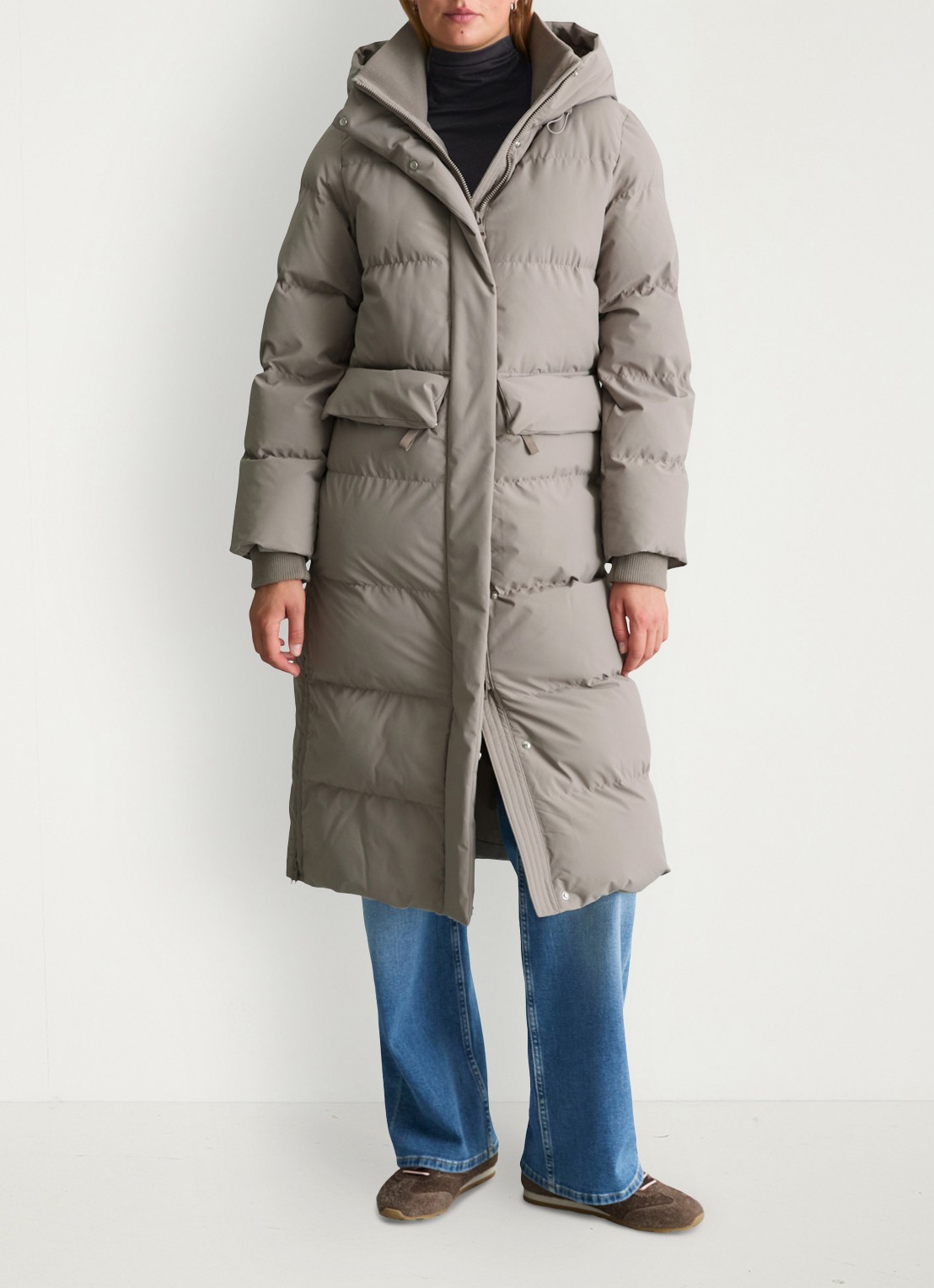 Marc O'Polo Denim Puffer jas met capuchon - voorkant 5 lichtgrijs