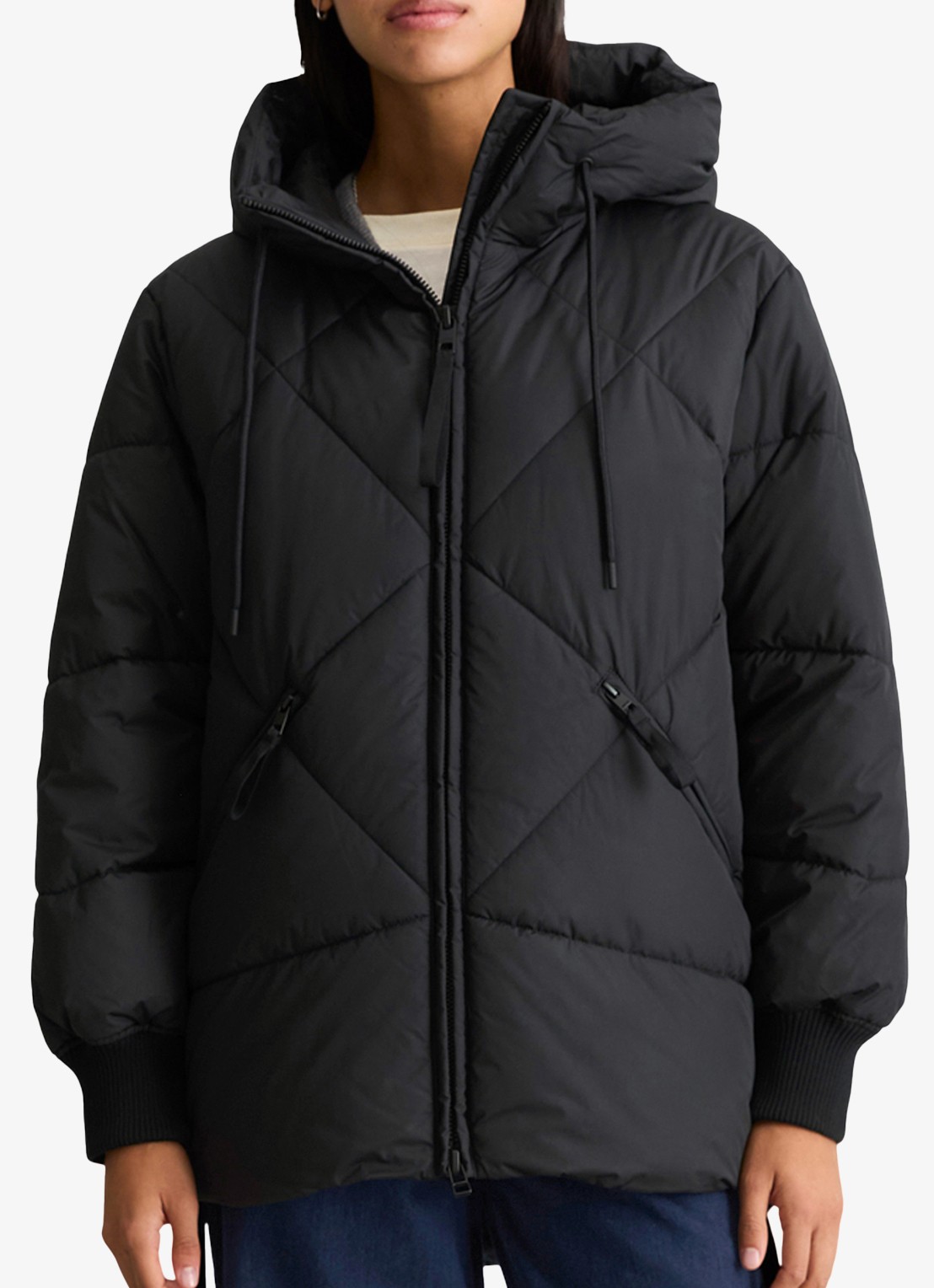 Marc O'Polo Denim Puffer jas met capuchon - detail 4 zwart