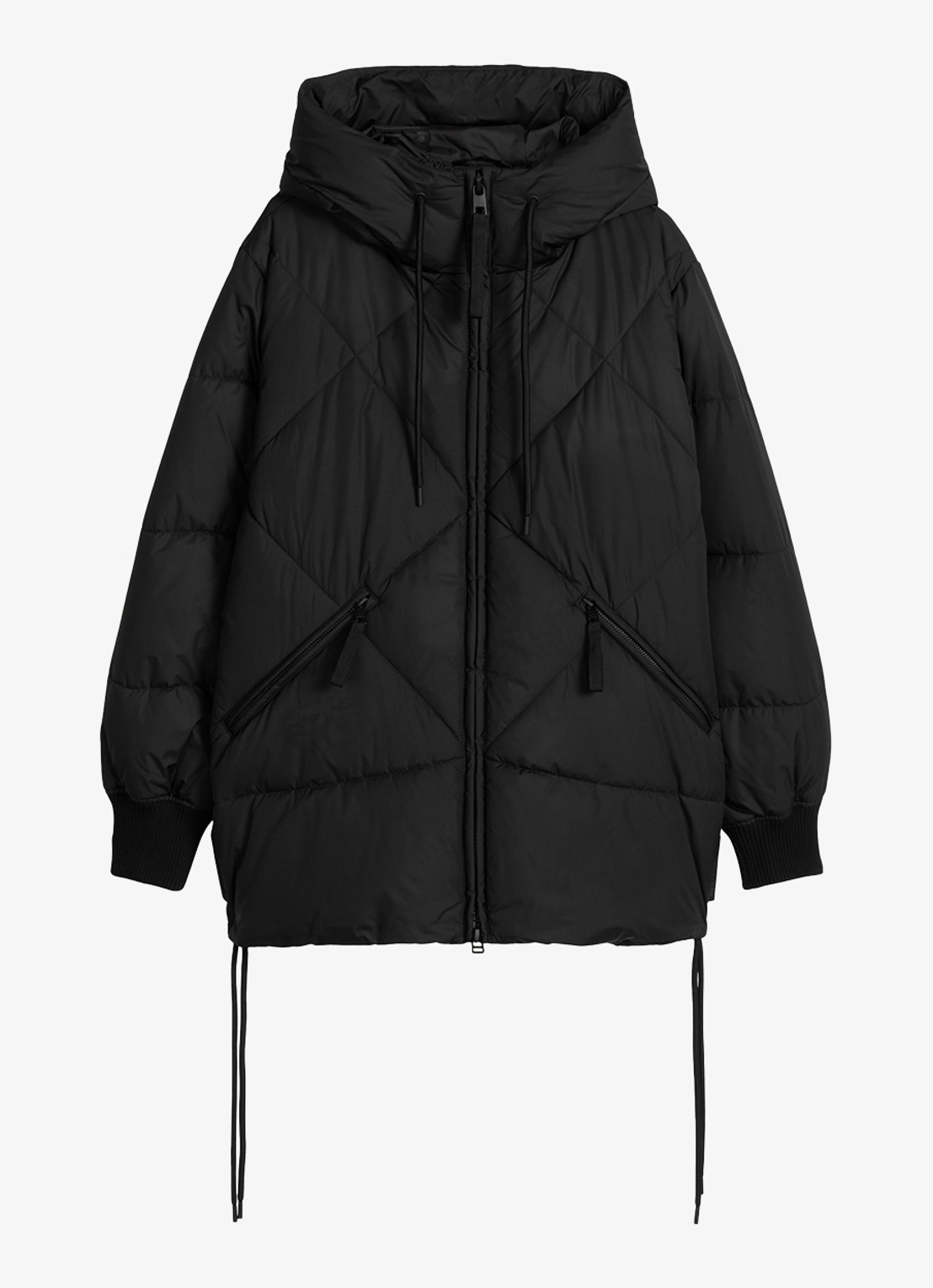Marc O'Polo Denim Puffer jas met capuchon - voorkant 2 zwart