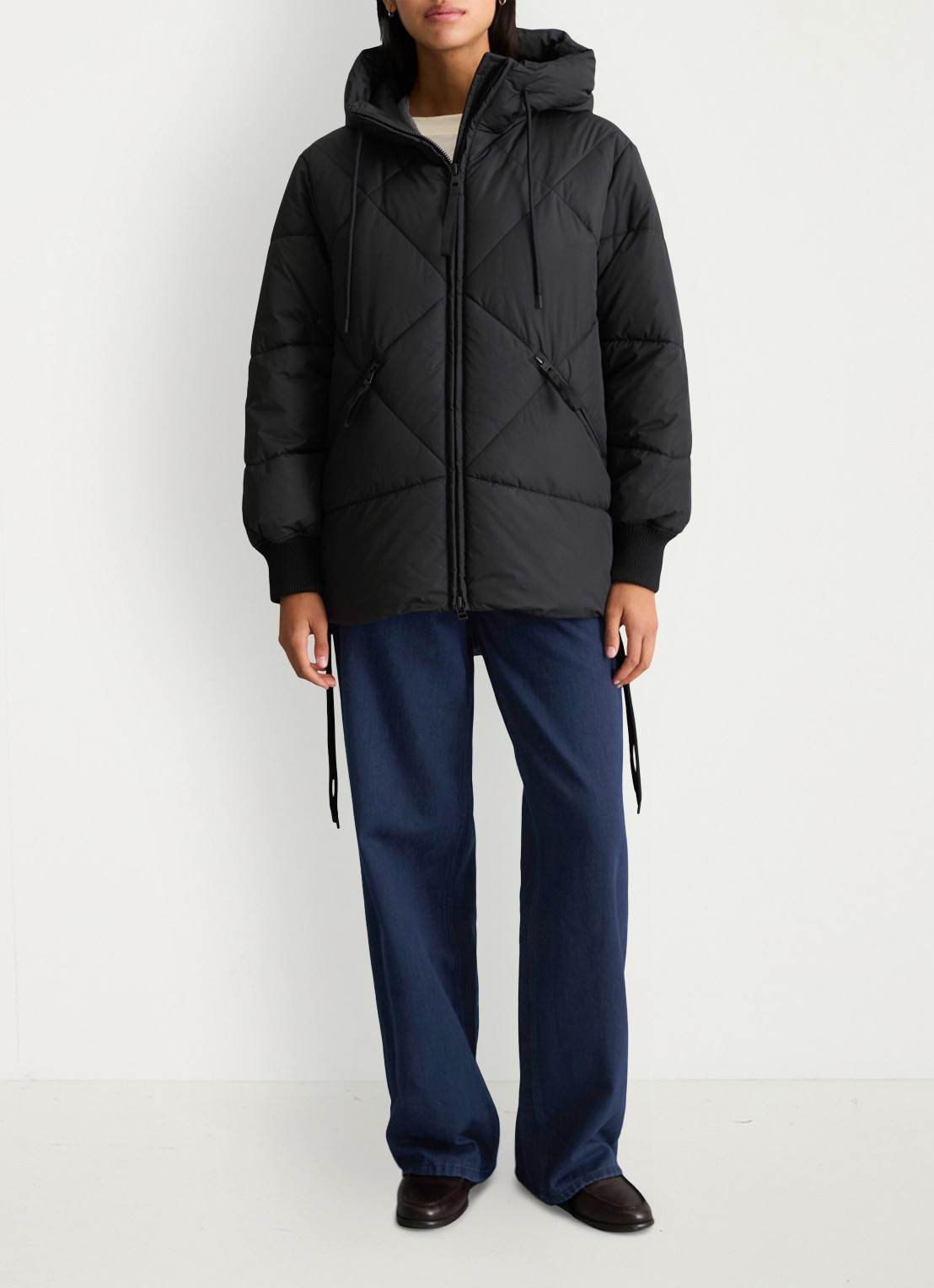 Marc O'Polo Denim Puffer jas met capuchon - voorkant 3 zwart