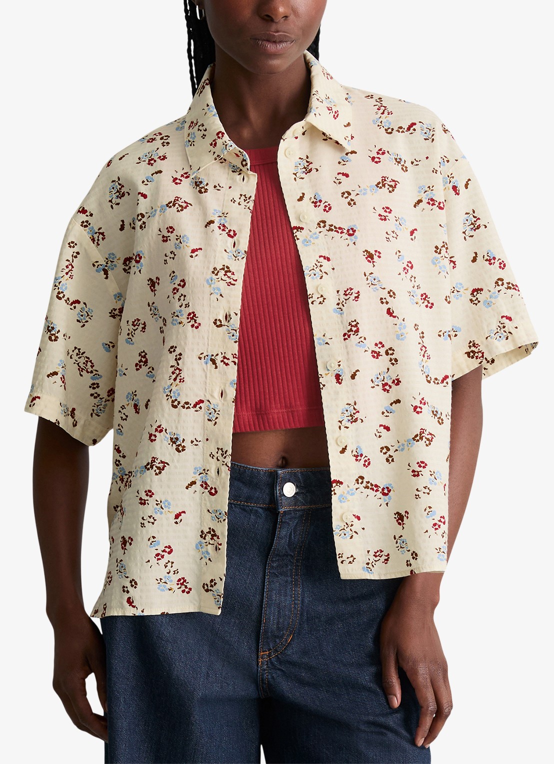 Marc O'Polo Denim Relaxed fit overshirt met bloemenprint - detail 4 offwhite multi 01-1257 / wit