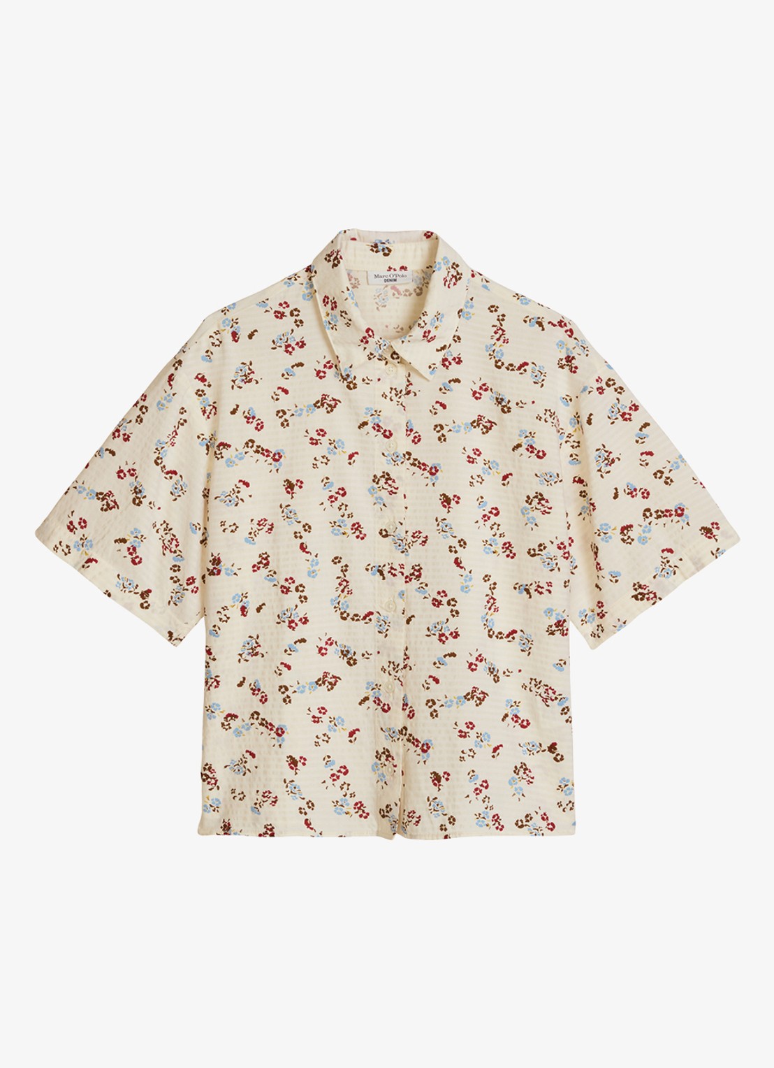 Marc O'Polo Denim Relaxed fit overshirt met bloemenprint - voorkant 2 offwhite multi 01-1257 / wit