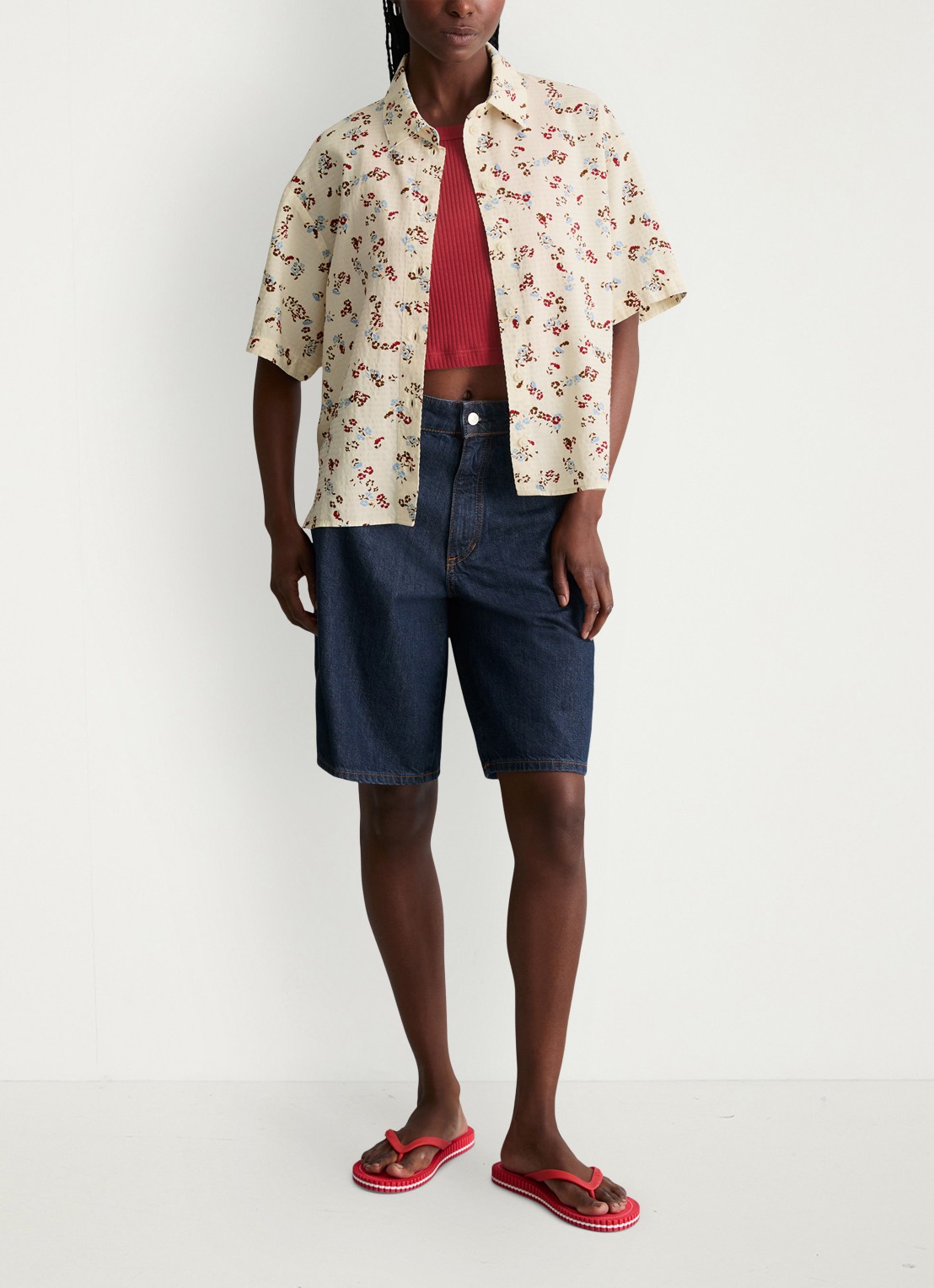 Marc O'Polo Denim Relaxed fit overshirt met bloemenprint - voorkant 3 offwhite multi 01-1257 / wit