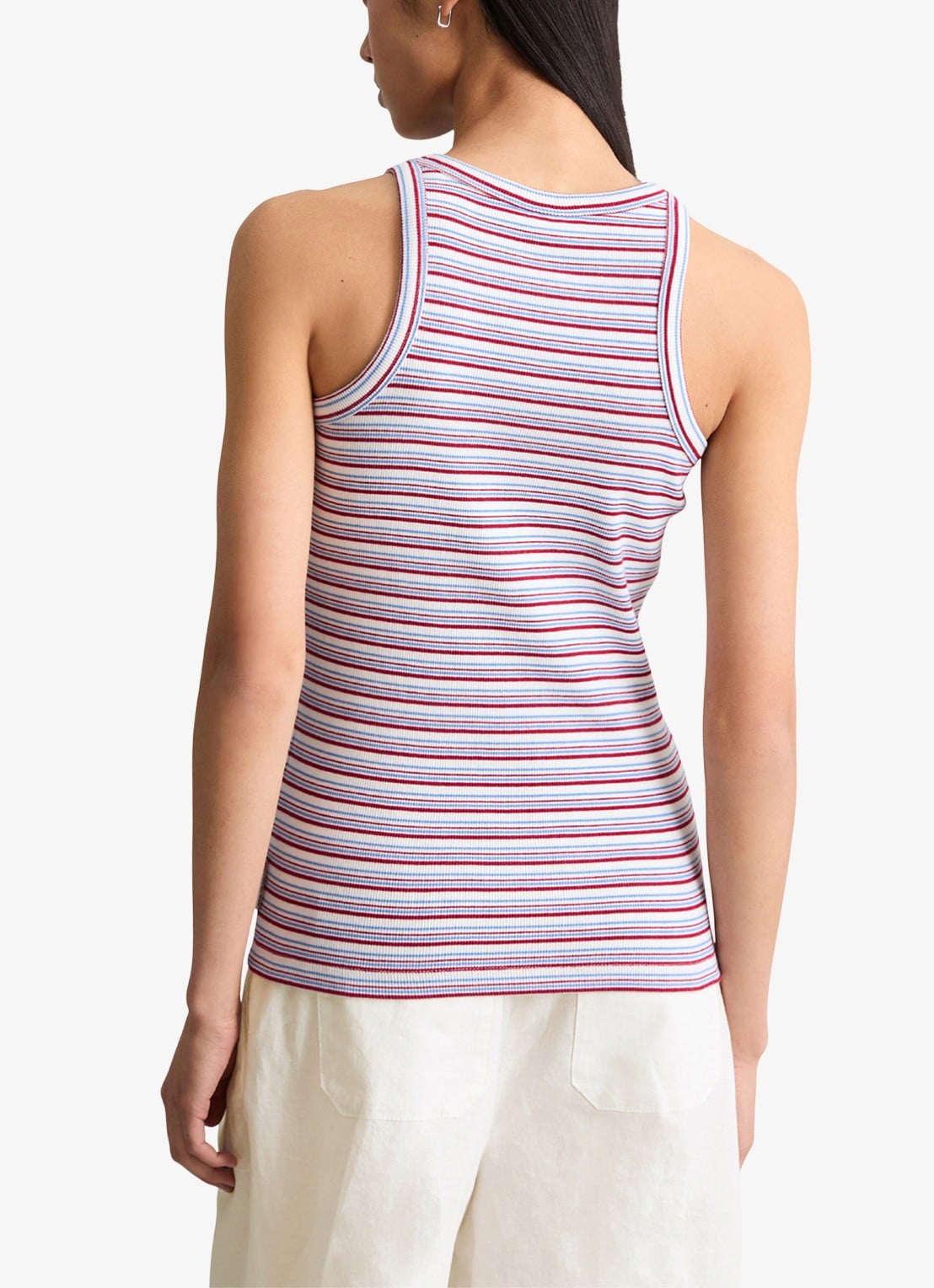 Marc O'Polo Denim Ribgebreide tanktop met streepprint - achterkant 5 white multi 01 / wit
