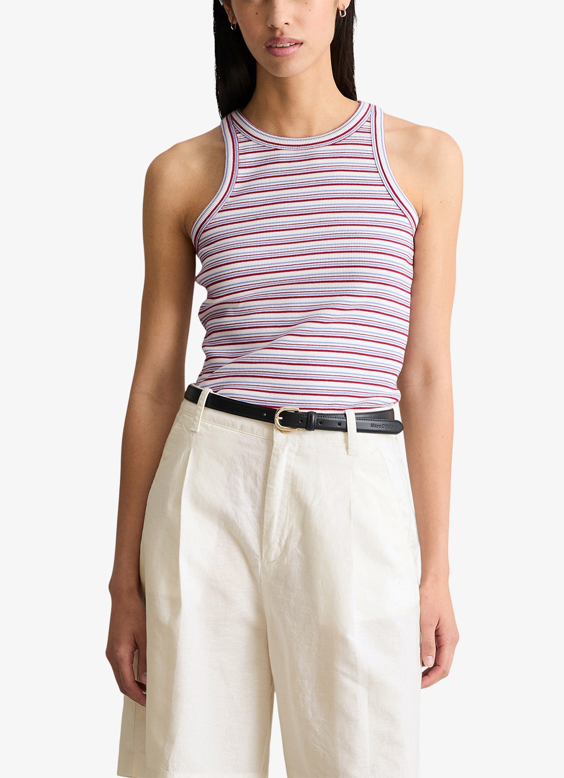 Marc O'Polo Denim Ribgebreide tanktop met streepprint - detail 3 white multi 01 / wit