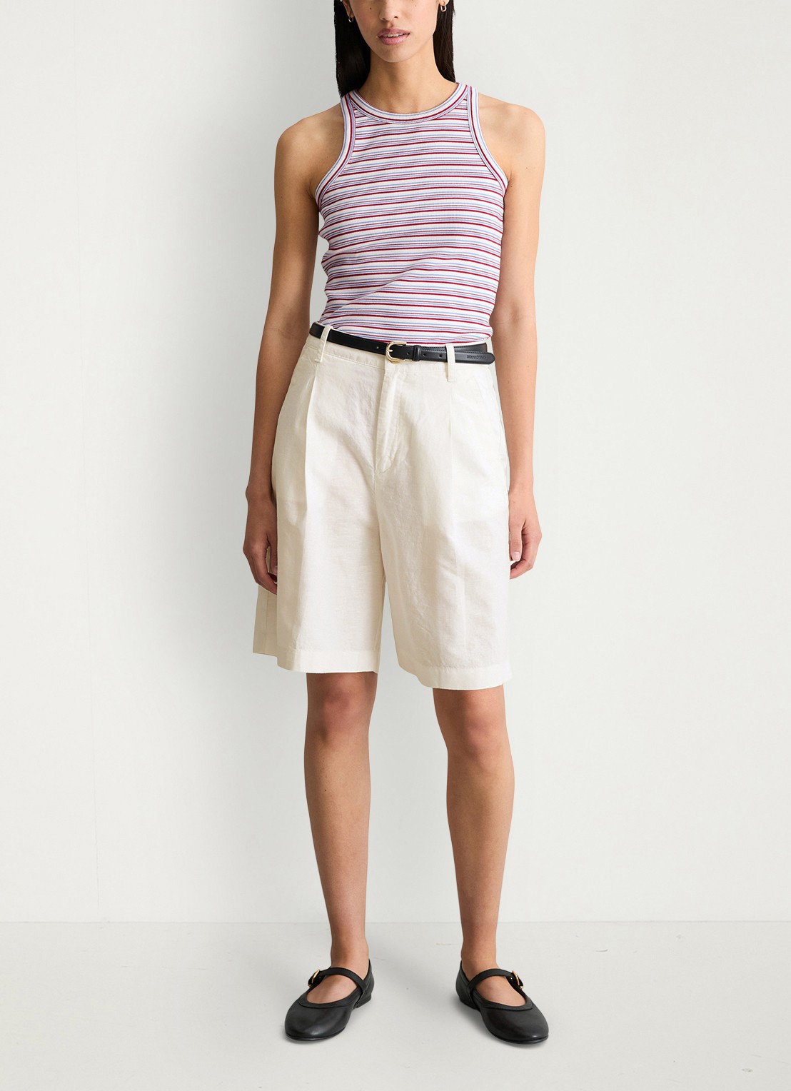 Marc O'Polo Denim Ribgebreide tanktop met streepprint - voorkant 2 white multi 01 / wit