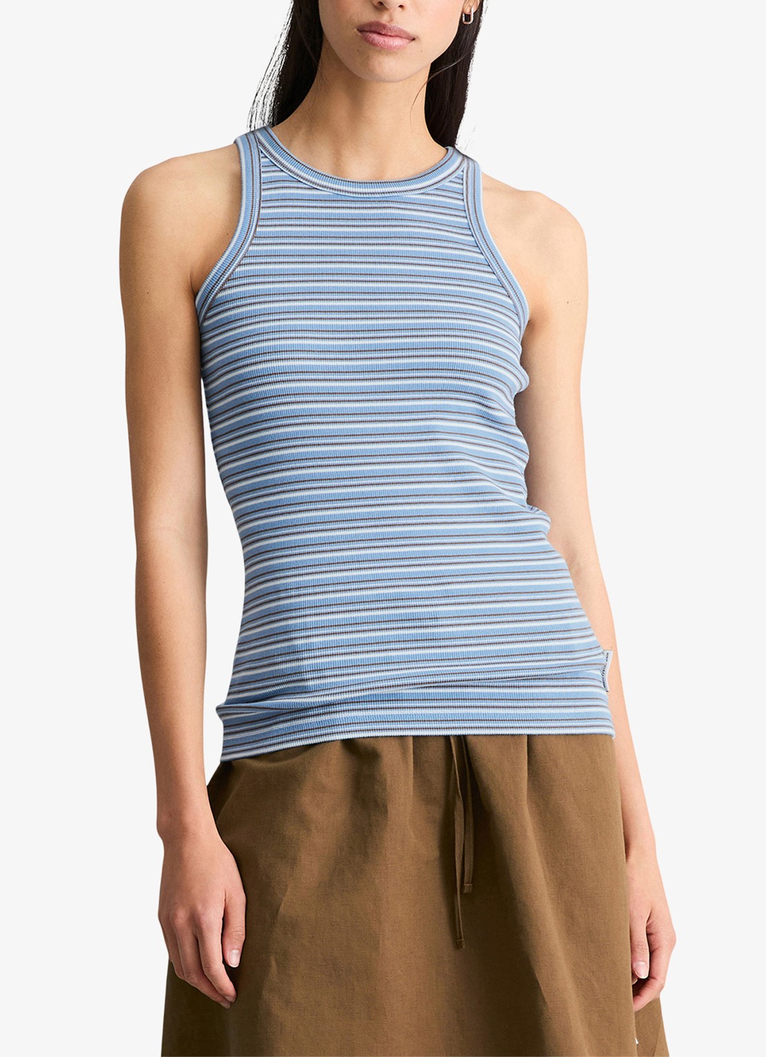 Marc O'Polo Denim Ribgebreide tanktop met streepprint - detail light bluemulti01-5699 / lichtblauw