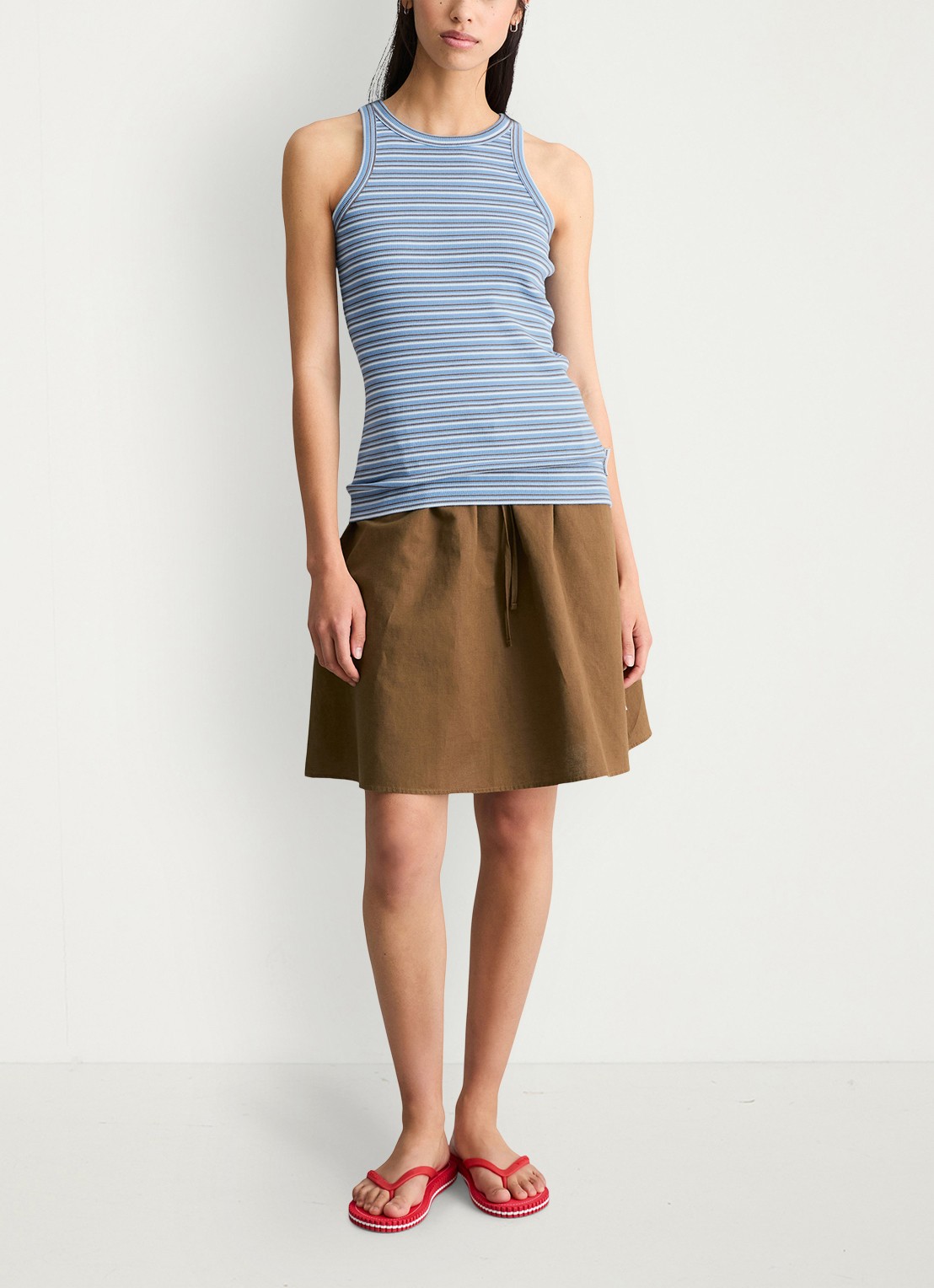 Marc O'Polo Denim Ribgebreide tanktop met streepprint - voorkant 3 light bluemulti01-5699 / lichtblauw