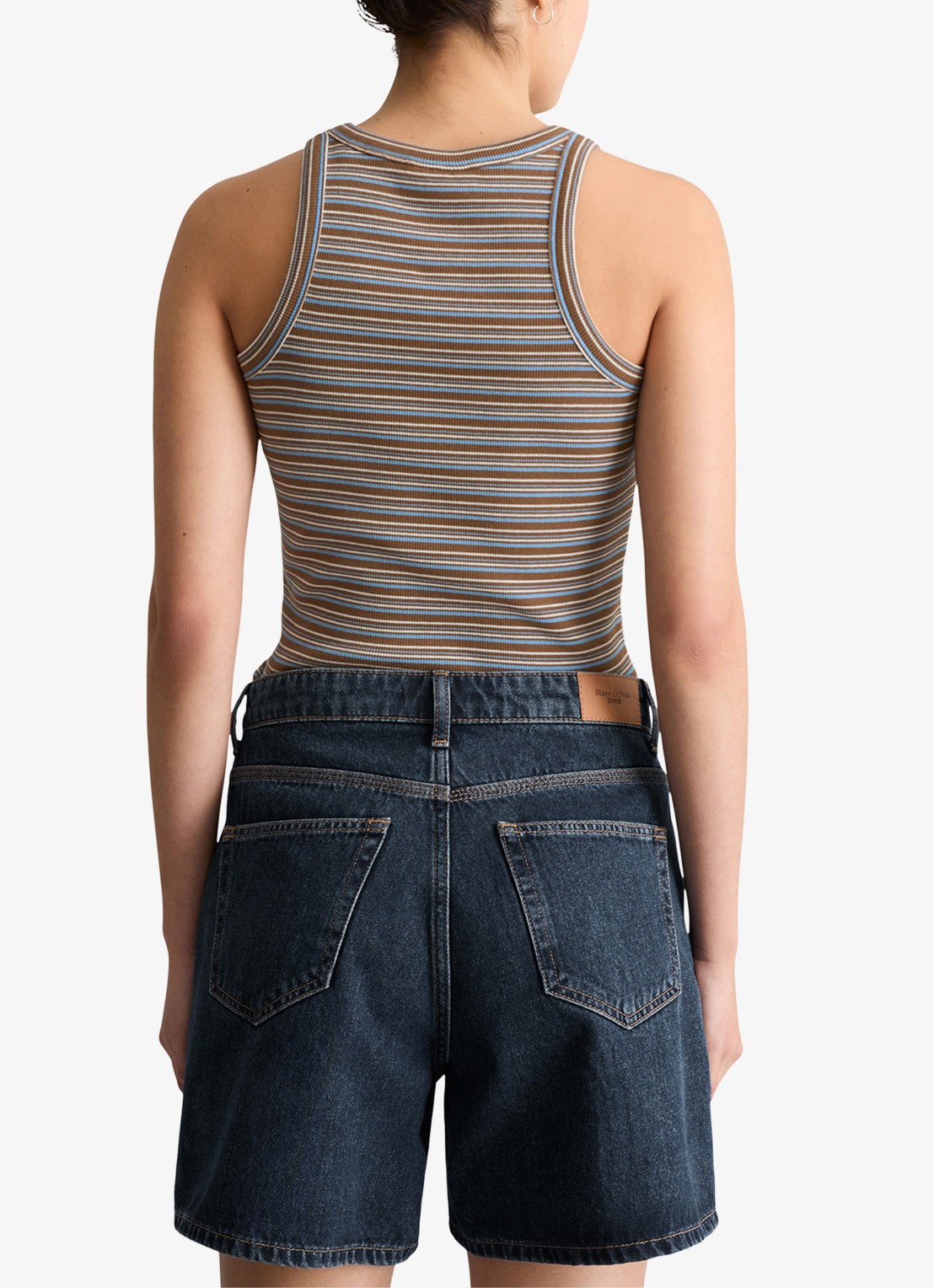 Marc O'Polo Denim Ribgebreide tanktop met streepprint - achterkant bruin
