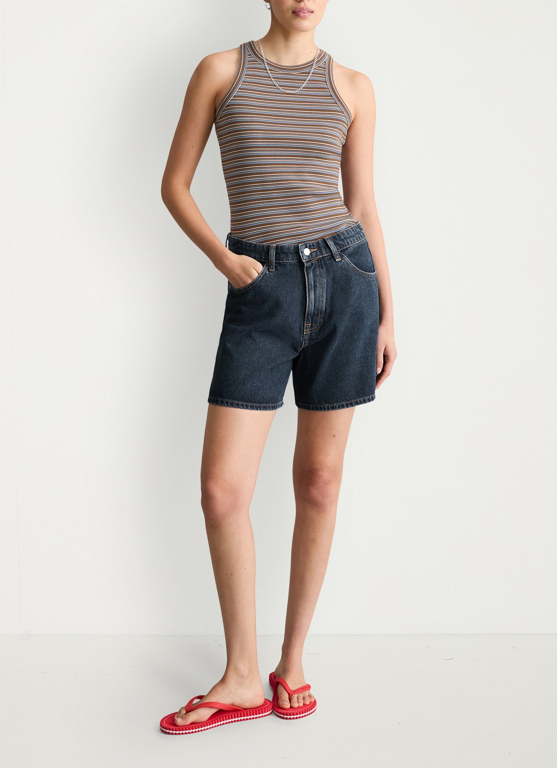 Marc O'Polo Denim Ribgebreide tanktop met streepprint - voorkant 4 bruin