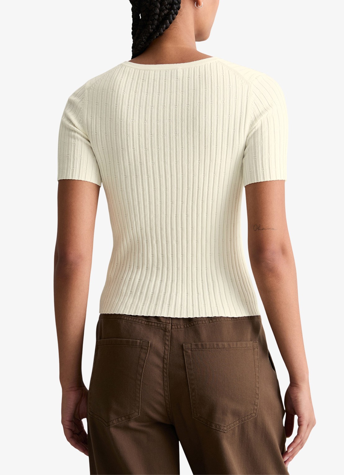 Marc O'Polo Denim Ribgebreide trui met knopen - achterkant creme