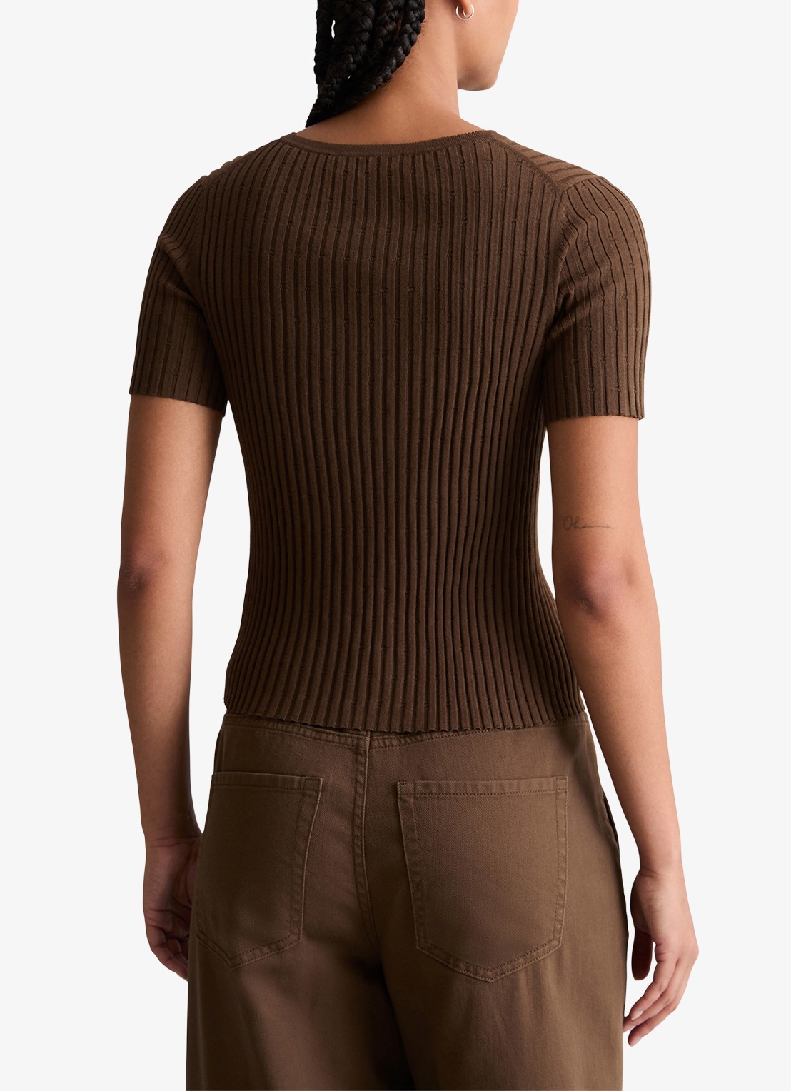 Marc O'Polo Denim Ribgebreide trui met knopen - achterkant 5 donkerbruin