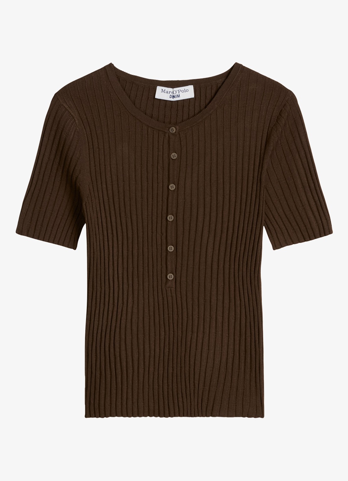 Marc O'Polo Denim Ribgebreide trui met knopen - voorkant donkerbruin