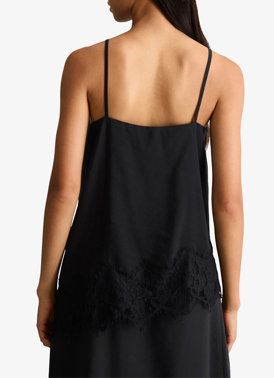 Marc O'Polo Denim Spaghetti top met asymmetrische zoom  - achterkant 5 zwart
