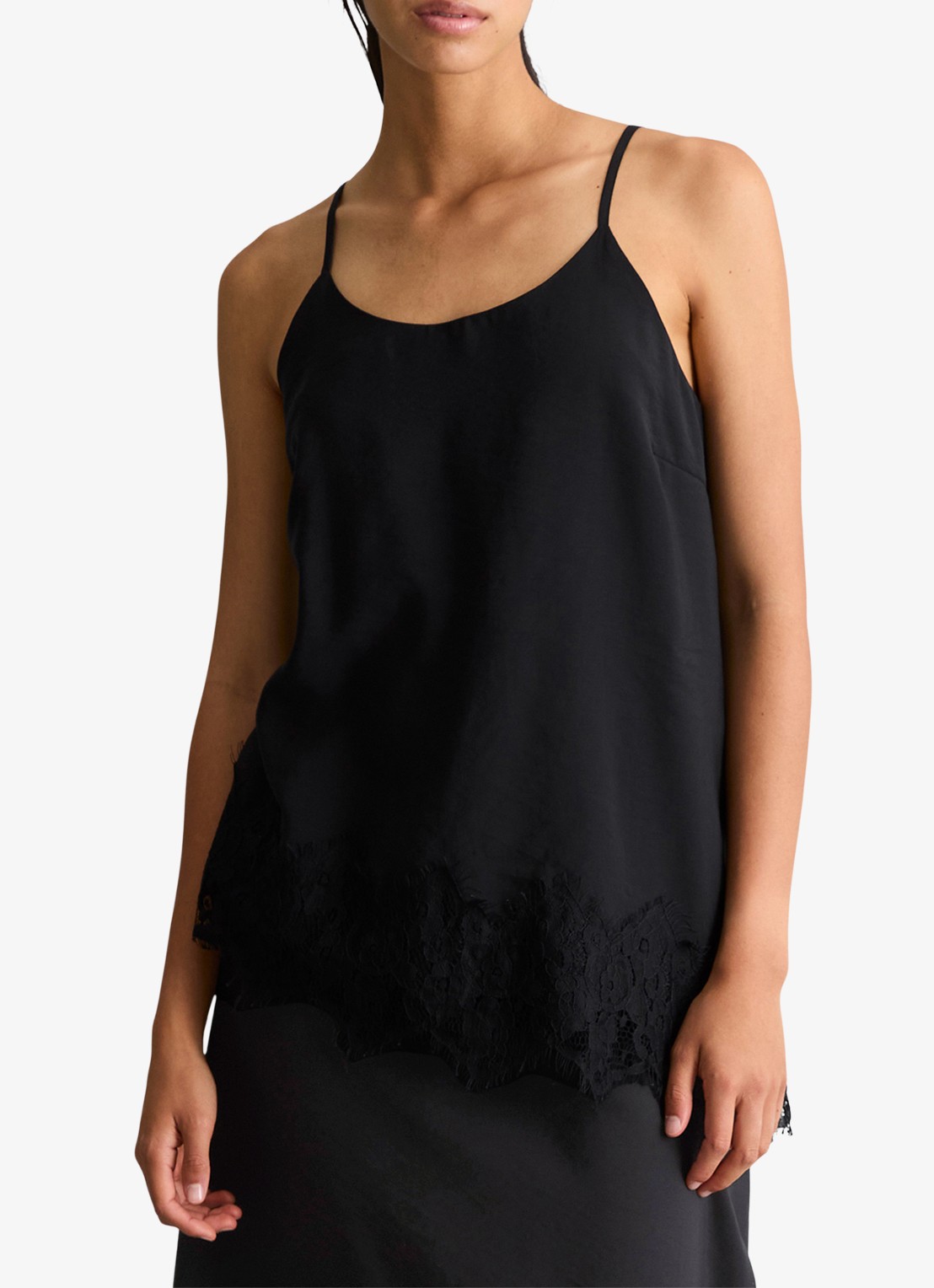Marc O'Polo Denim Spaghetti top met asymmetrische zoom  - detail 3 zwart