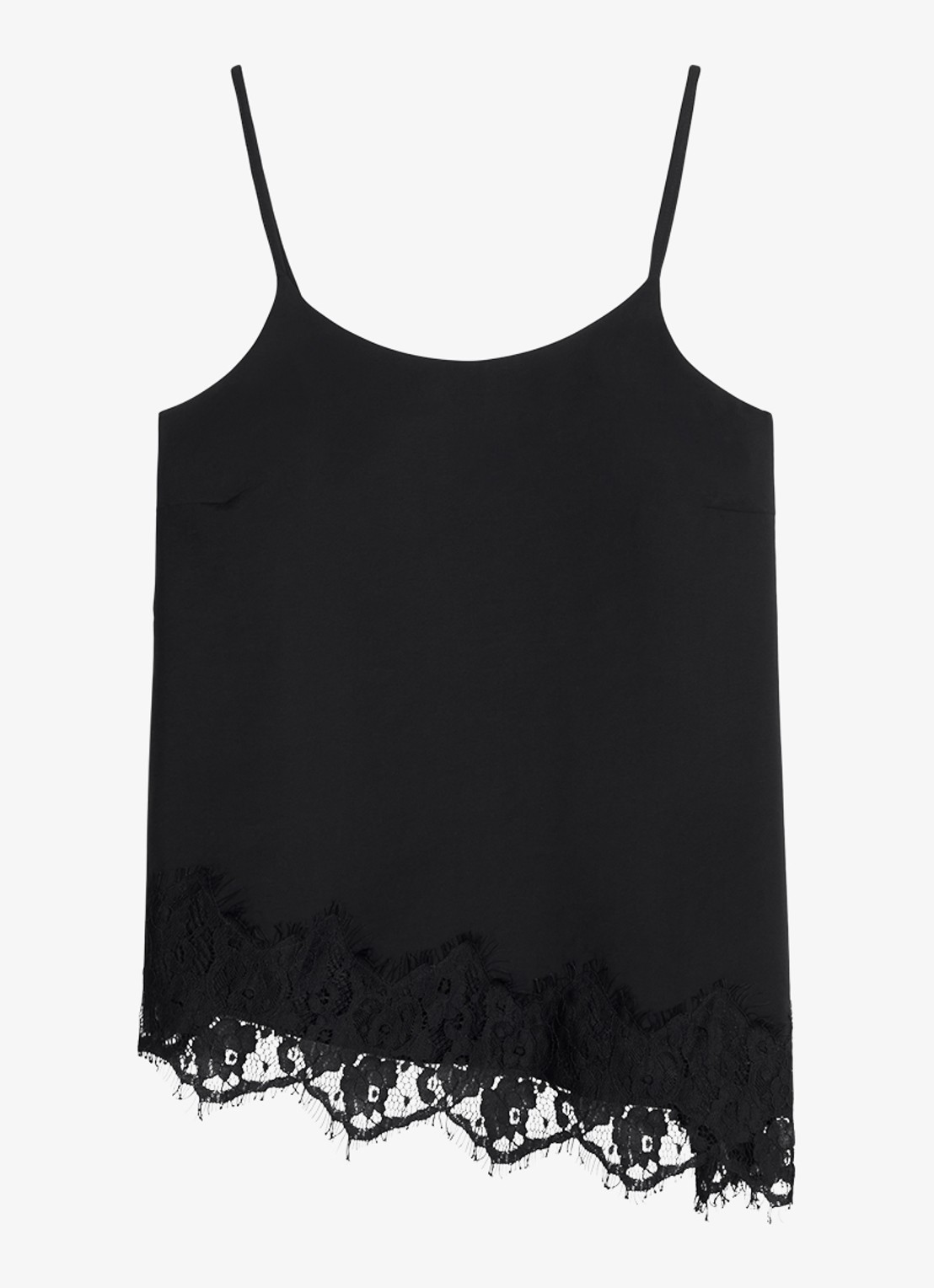 Marc O'Polo Denim Spaghetti top met asymmetrische zoom  - voorkant zwart