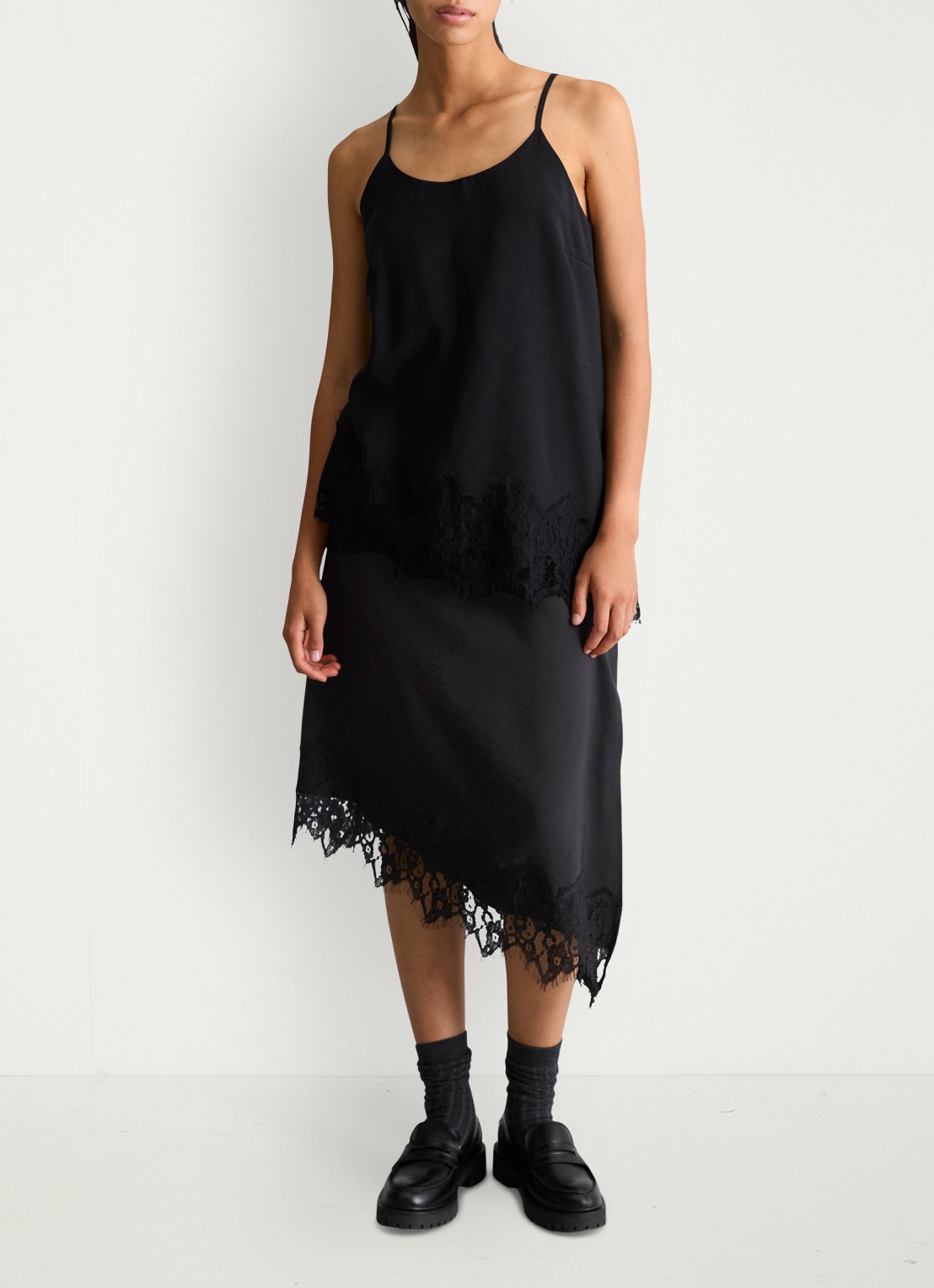 Marc O'Polo Denim Spaghetti top met asymmetrische zoom  - voorkant 2 zwart